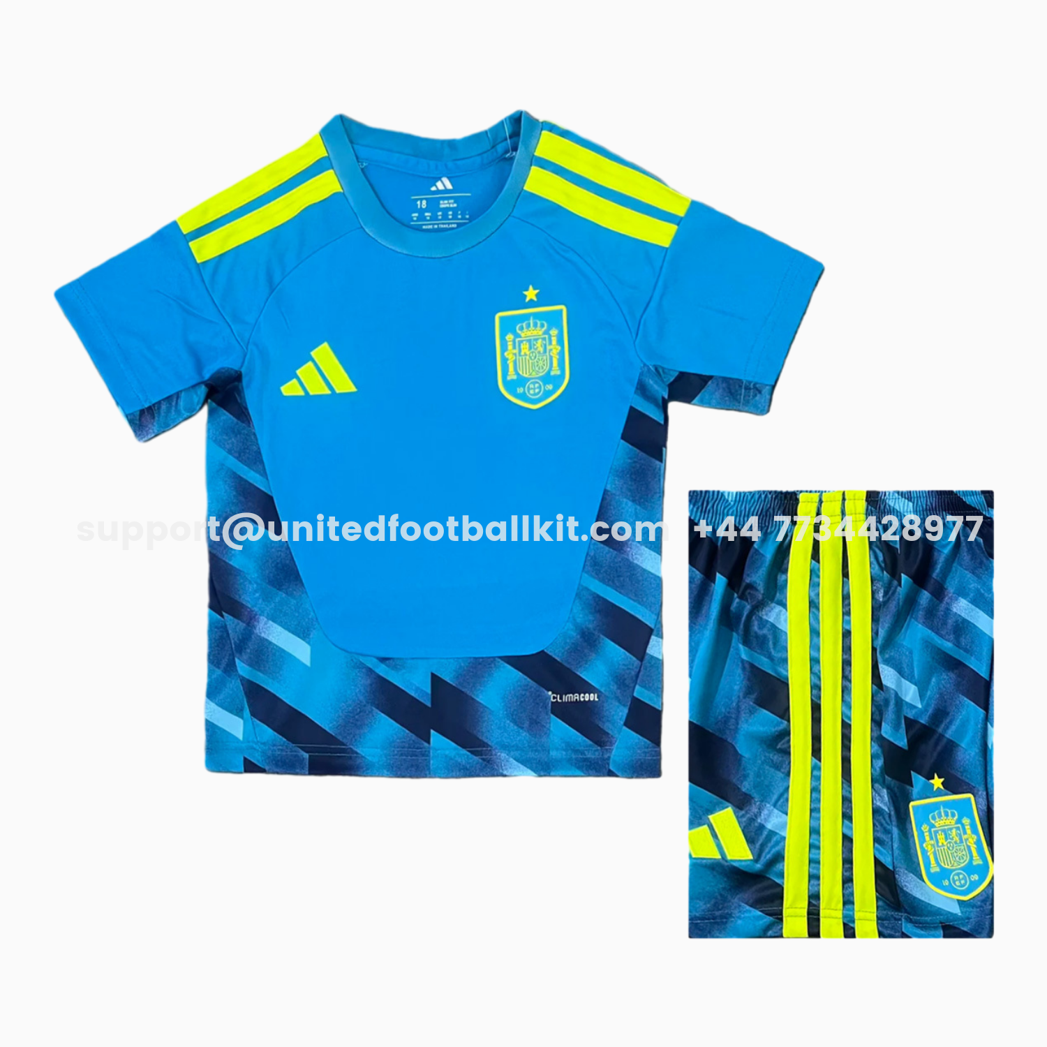 Unitedfootballkit.com | Spain 2026 Goalkeeper Blue Kids Kit -Customize Name, Number and Patch | Worldwide Shipping