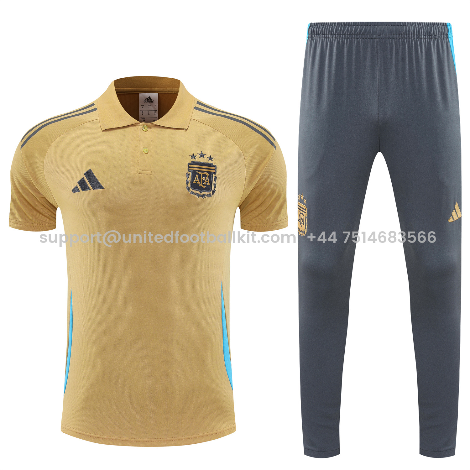 Unitedfootballkit.com | Argentina 25-26 POLO Short-Sleeve Training Set - Light Brown Top and Grey Pants -Customize Name, Number and Patch | Worldwide Shipping