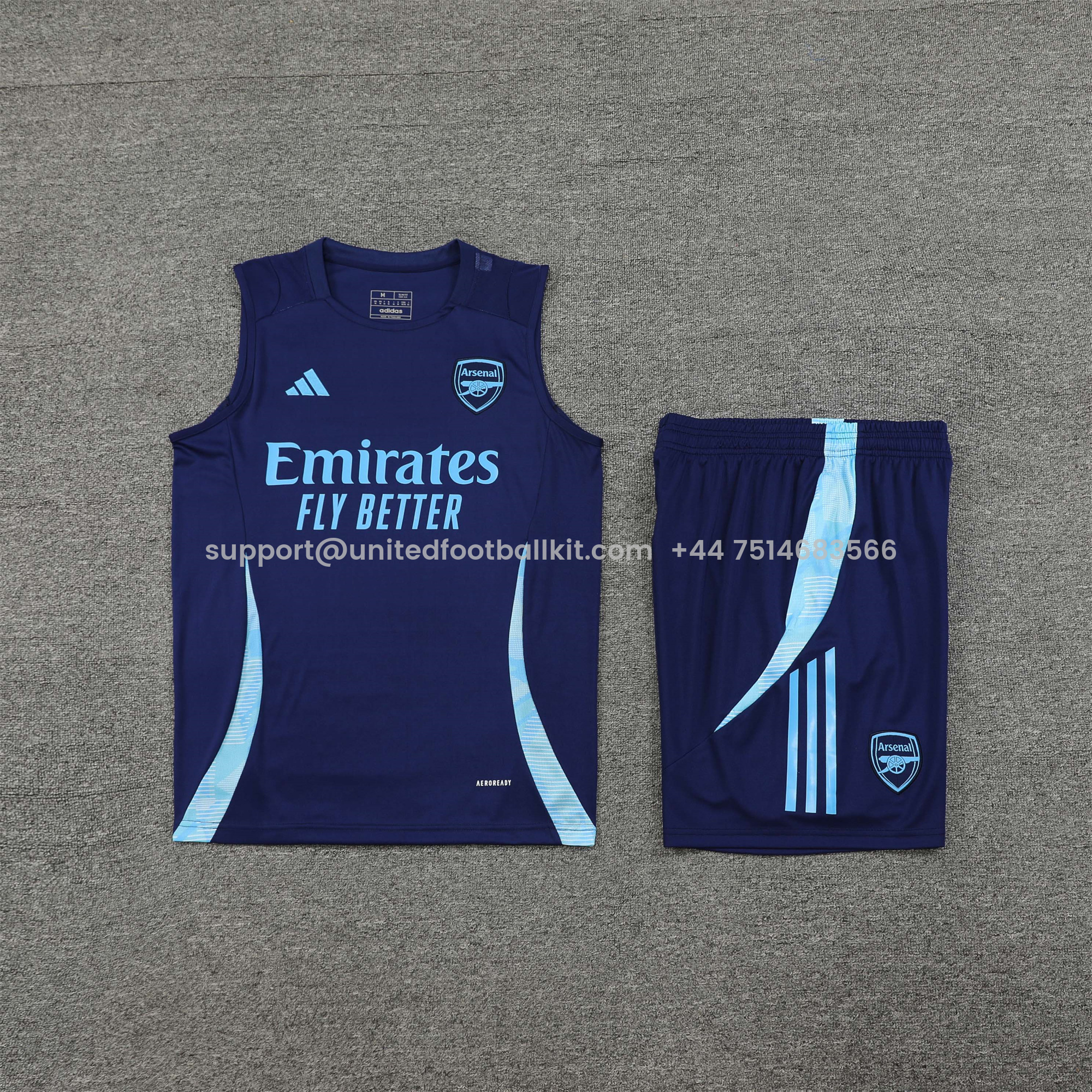 Unitedfootballkit.com | Arsenal 24-25 Vest Training Set - Blue -Customize Name, Number and Patch | Worldwide Shipping