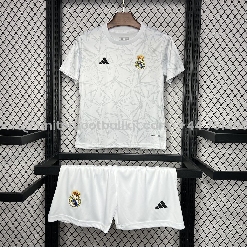 Unitedfootballkit.com | Real Madrid 24-25 Pre-Match Training Kids Kit -Customize Name, Number and Patch | Worldwide Shipping
