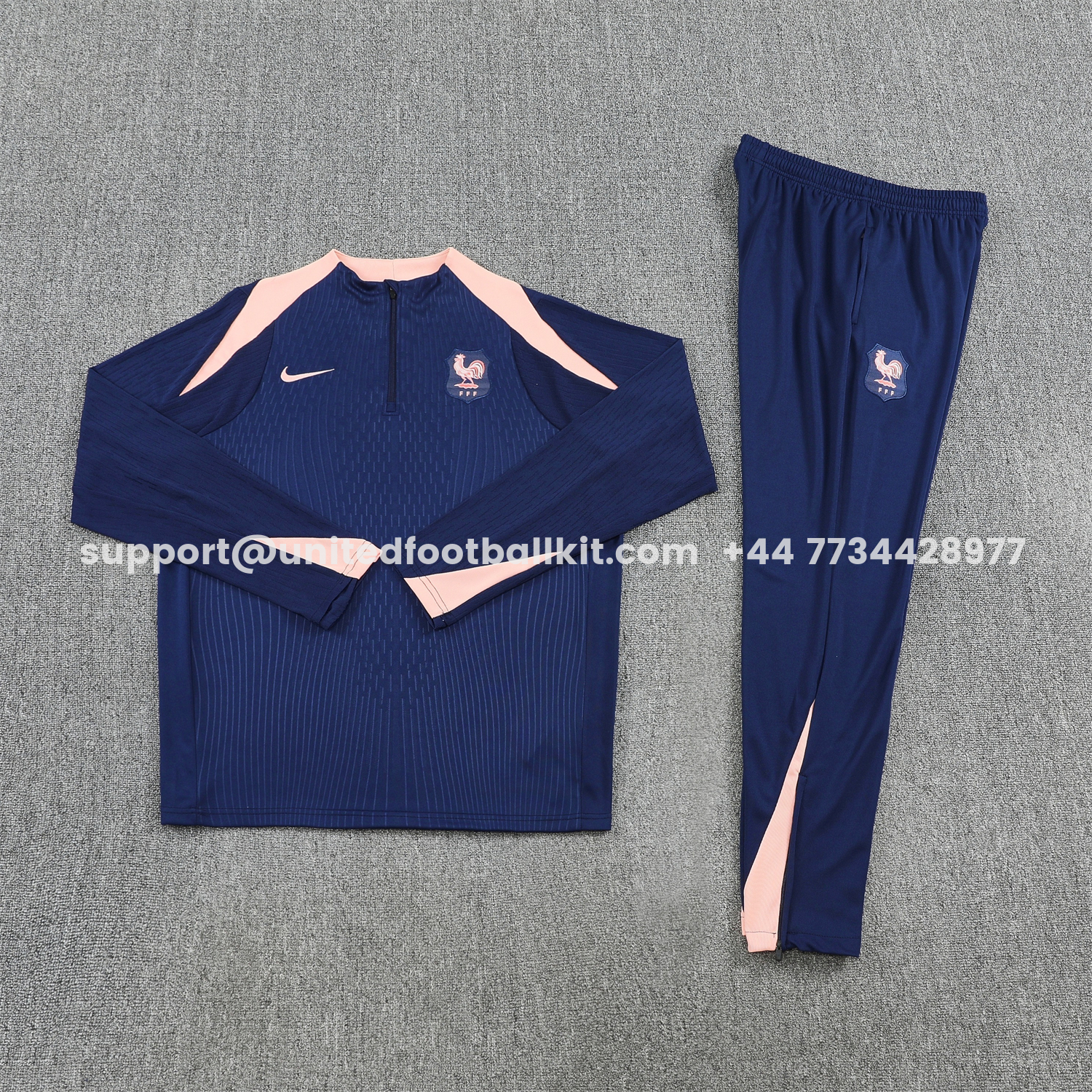 Unitedfootballkit.com | France 2026 Long Sleeve Training Set - Dark With Pink Top and Pants -Customize Name, Number and Patch | Worldwide Shipping