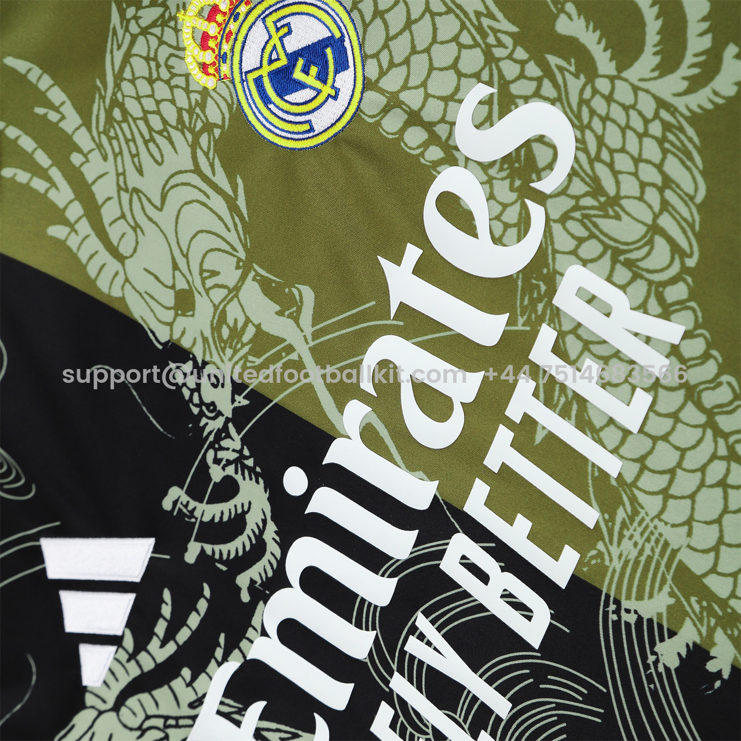 Unitedfootballkit.com | Real Madrid 25-26 Vest Training Set - Green-Black Dragon Vest & Black-White Shorts -Customize Name, Number and Patch | Worldwide Shipping