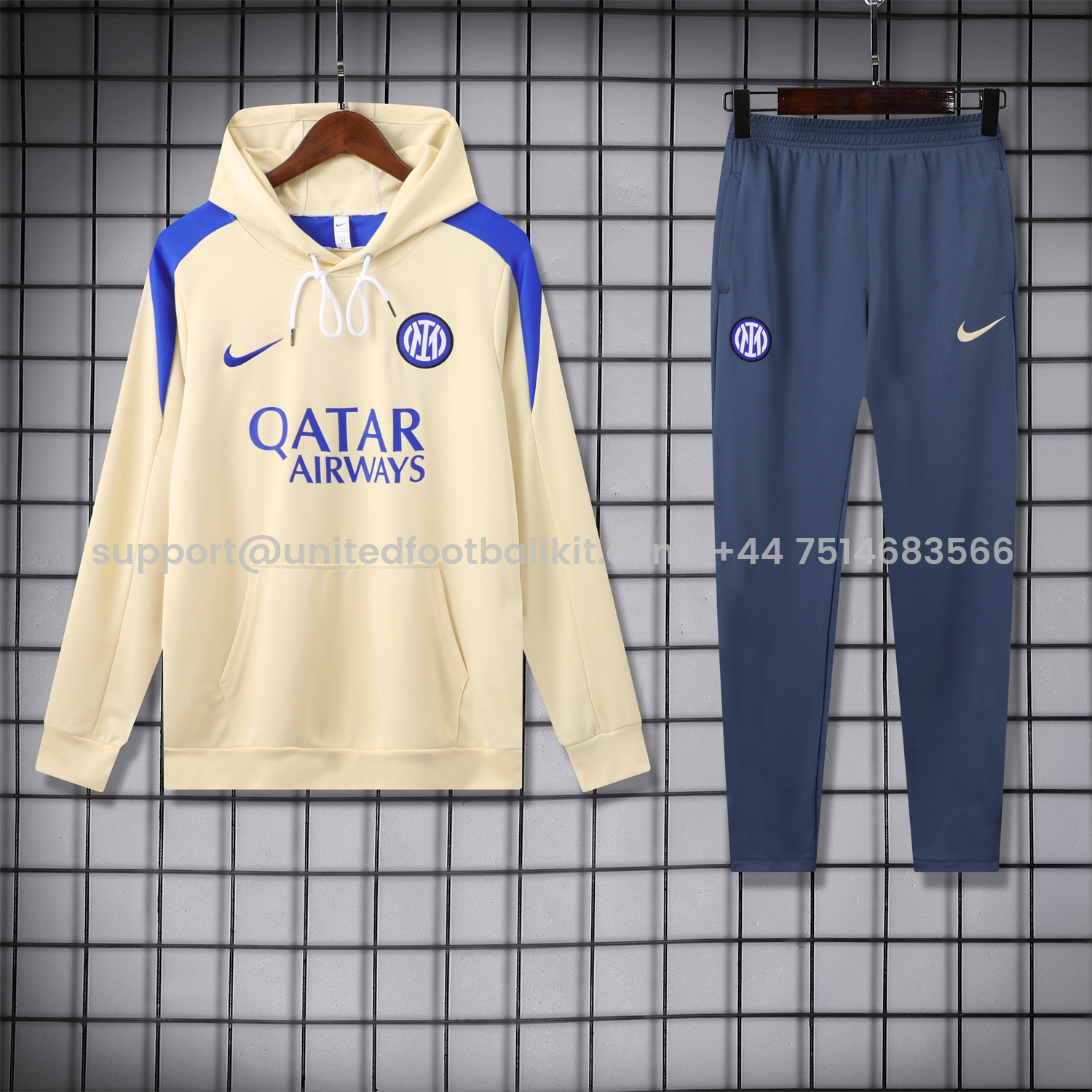 Unitedfootballkit.com | Inter Milan 24-25 Training Hoodie Set - Yellow Hoodie and Blue - Gray Pants -Customize Name, Number and Patch | Worldwide Shipping