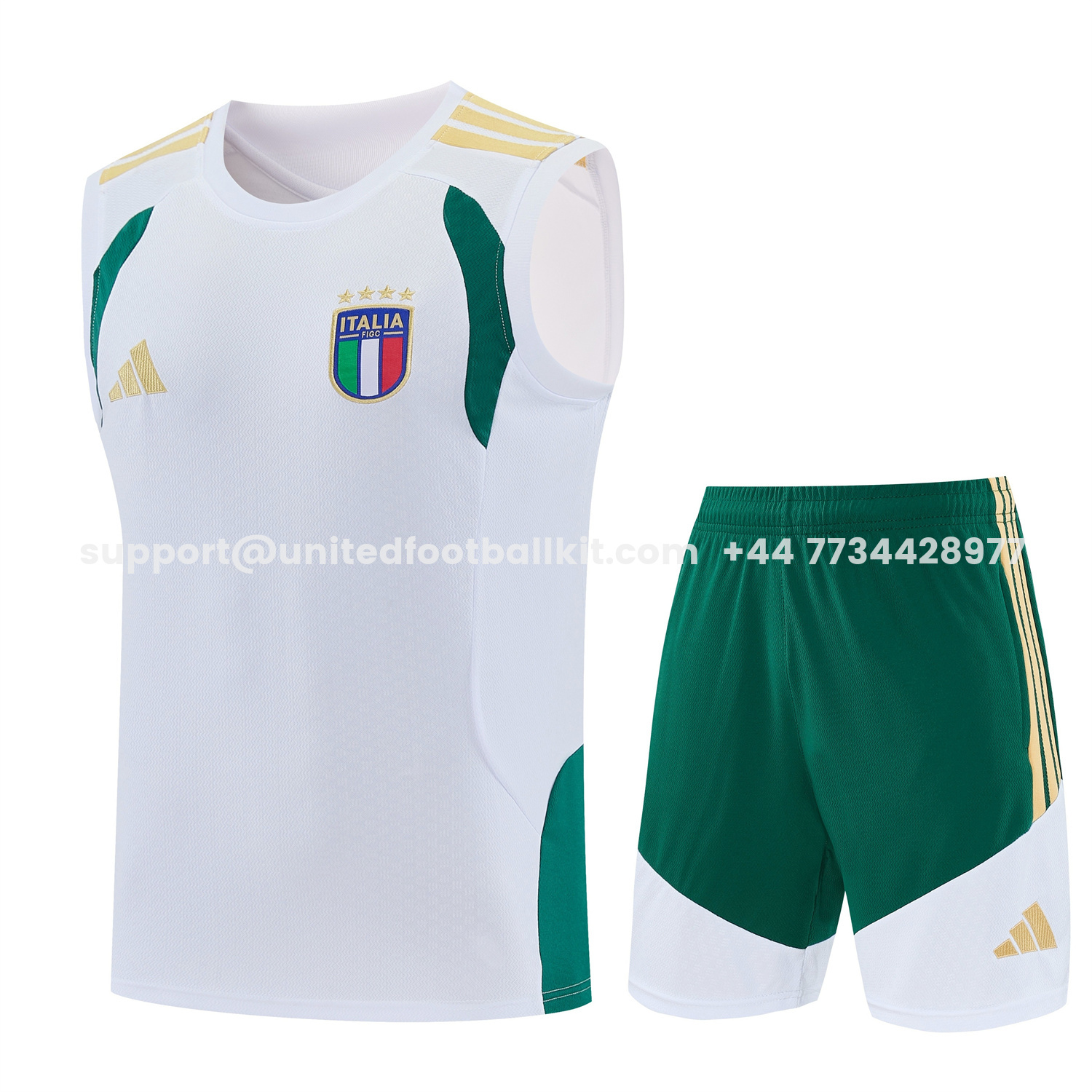 Unitedfootballkit.com | Italy 2026 Vest Training Set - White Vest and Green Shorts -Customize Name, Number and Patch | Worldwide Shipping