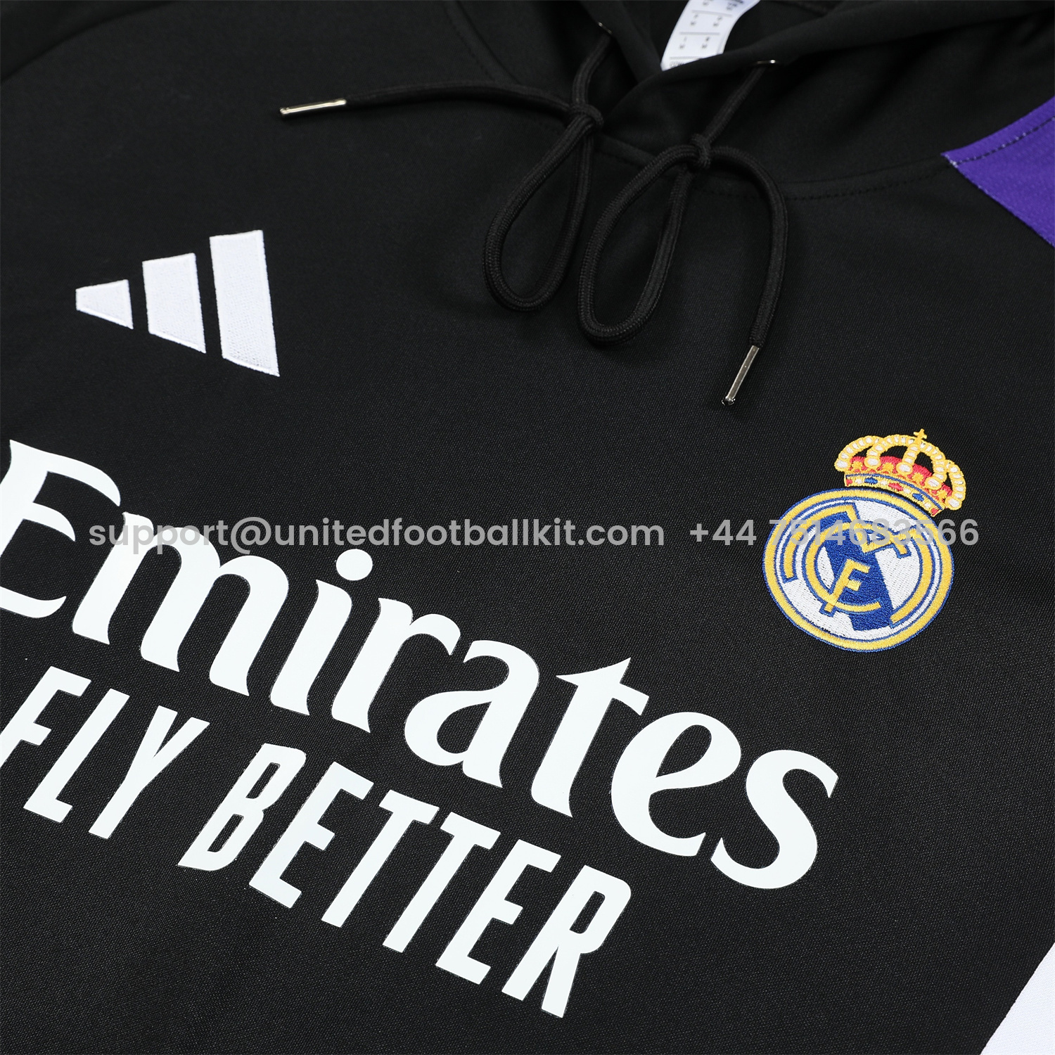 Unitedfootballkit.com | Real Madrid 24-25 Training Hoodie Set - Black Hoodie and Black Pants -Customize Name, Number and Patch | Worldwide Shipping