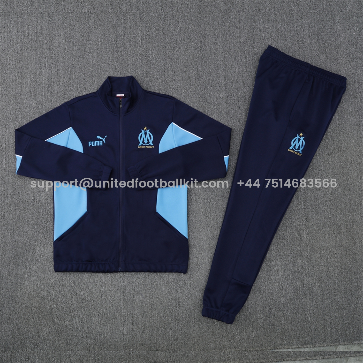 Unitedfootballkit.com | Marseille 25-26 Jacket Training Tracksuit - Deep Blue Jackets & Pants -Customize Name, Number and Patch | Worldwide Shipping