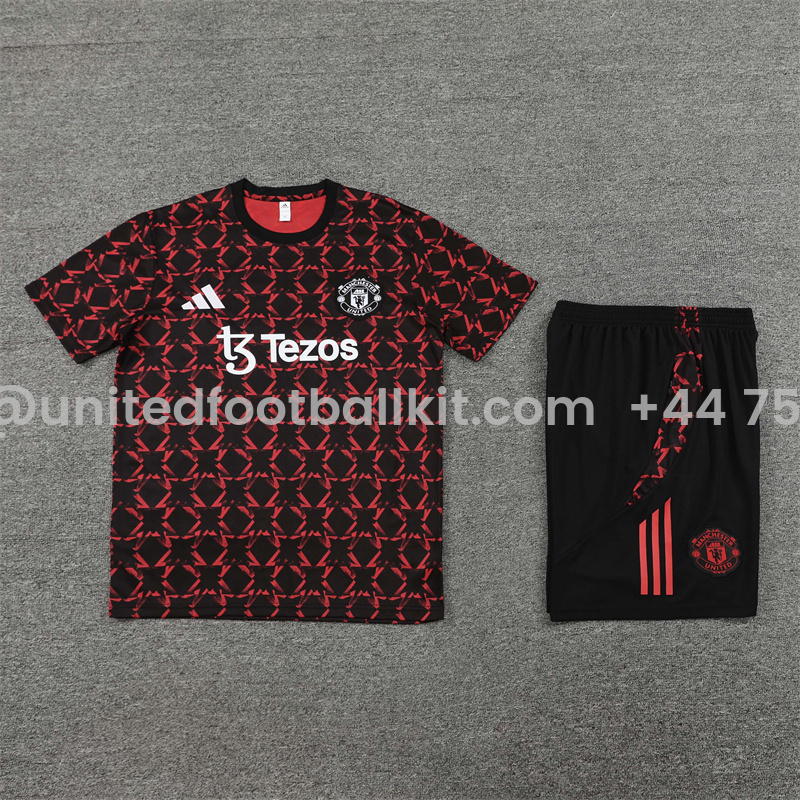 Unitedfootballkit.com | Manchester United 24-25 Short-Sleeve Training Set - Black Red Camouflage -Customize Name, Number and Patch | Worldwide Shipping