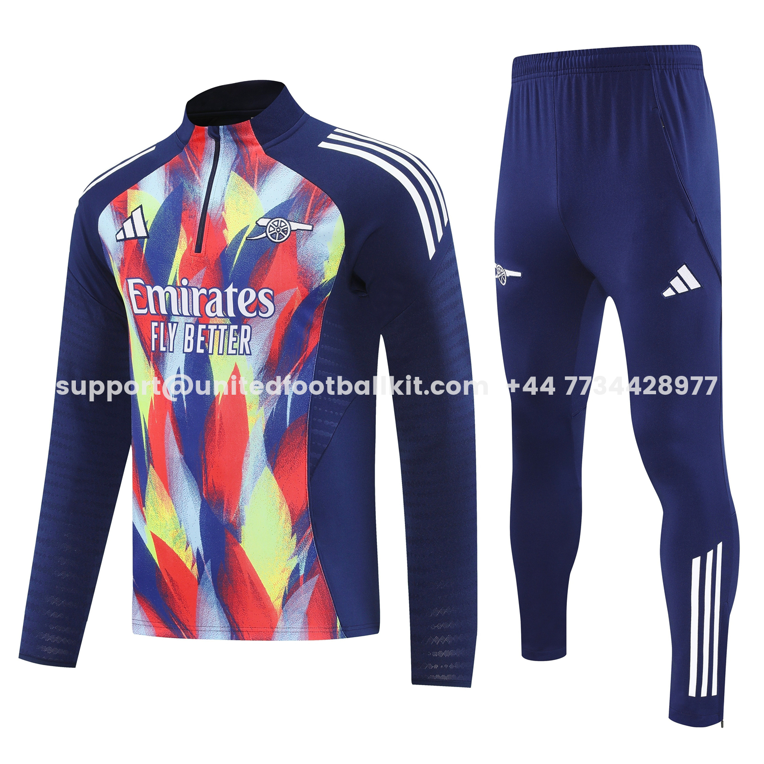 Unitedfootballkit.com | Arsenal 25-26 Long Sleeves Training Set - Colorful Camouflage With Blue Top & Royal Blue Pants -Customize Name, Number and Patch | Worldwide Shipping