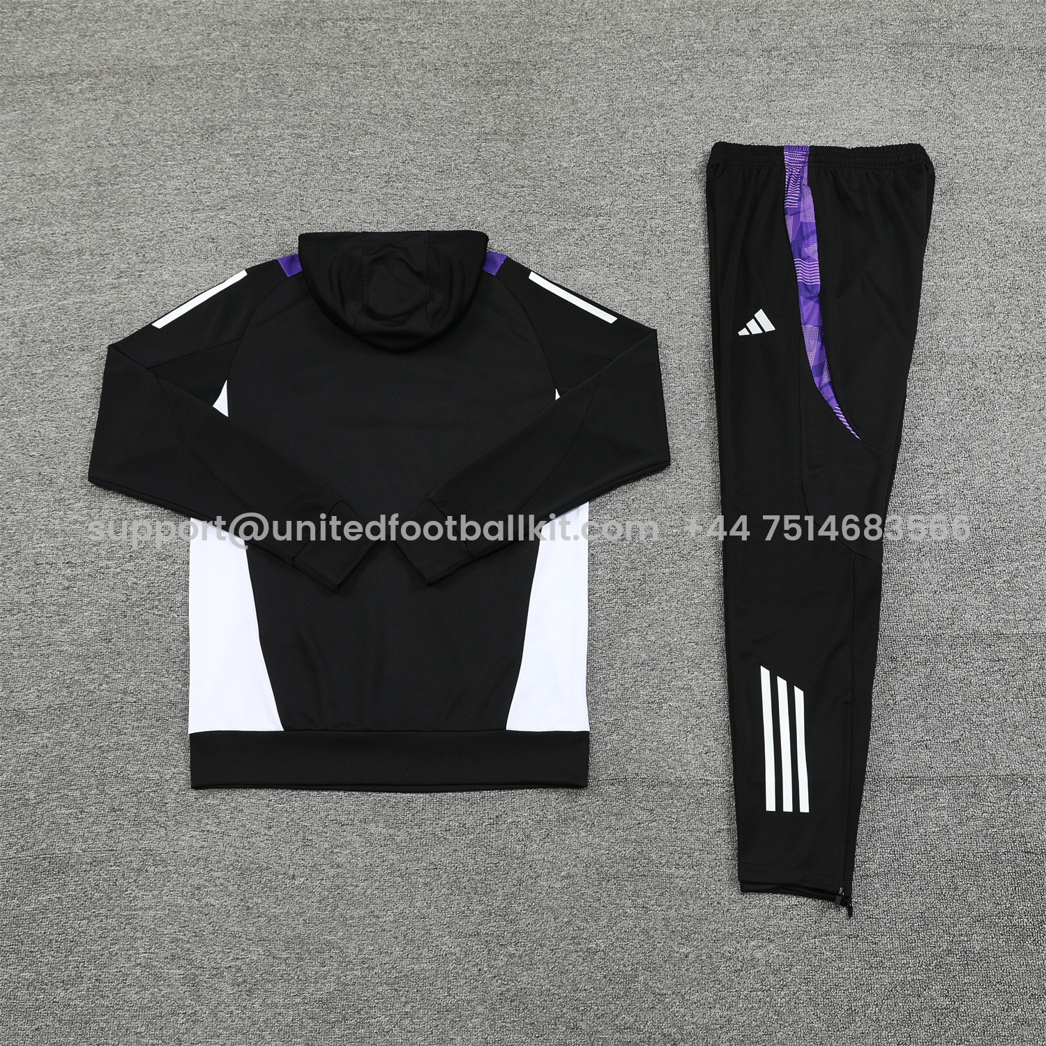 Unitedfootballkit.com | Real Madrid 24-25 Training Hoodie Set - Black Hoodie and Black Pants -Customize Name, Number and Patch | Worldwide Shipping