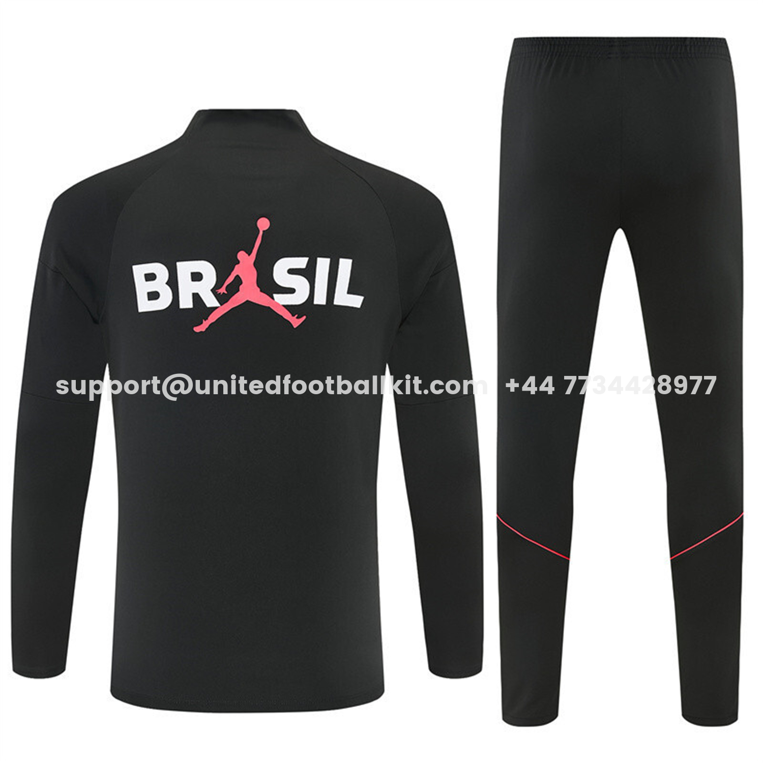 Unitedfootballkit.com | Brazil X JD 2026 Long Sleeves Training Set - Black Top And Black Orange Pants -Customize Name, Number and Patch | Worldwide Shipping