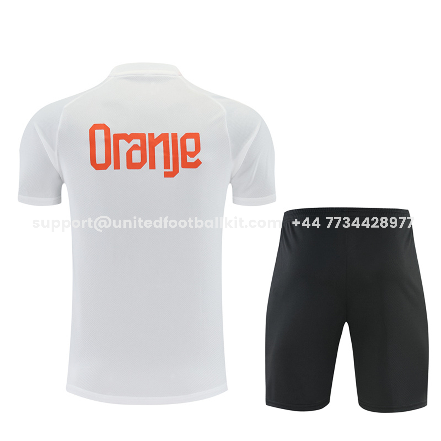 Unitedfootballkit.com | Netherlands 2026 Short-Sleeve Training Set - White With Orange Top & Black With Orange Pants -Customize Name, Number and Patch | Worldwide Shipping