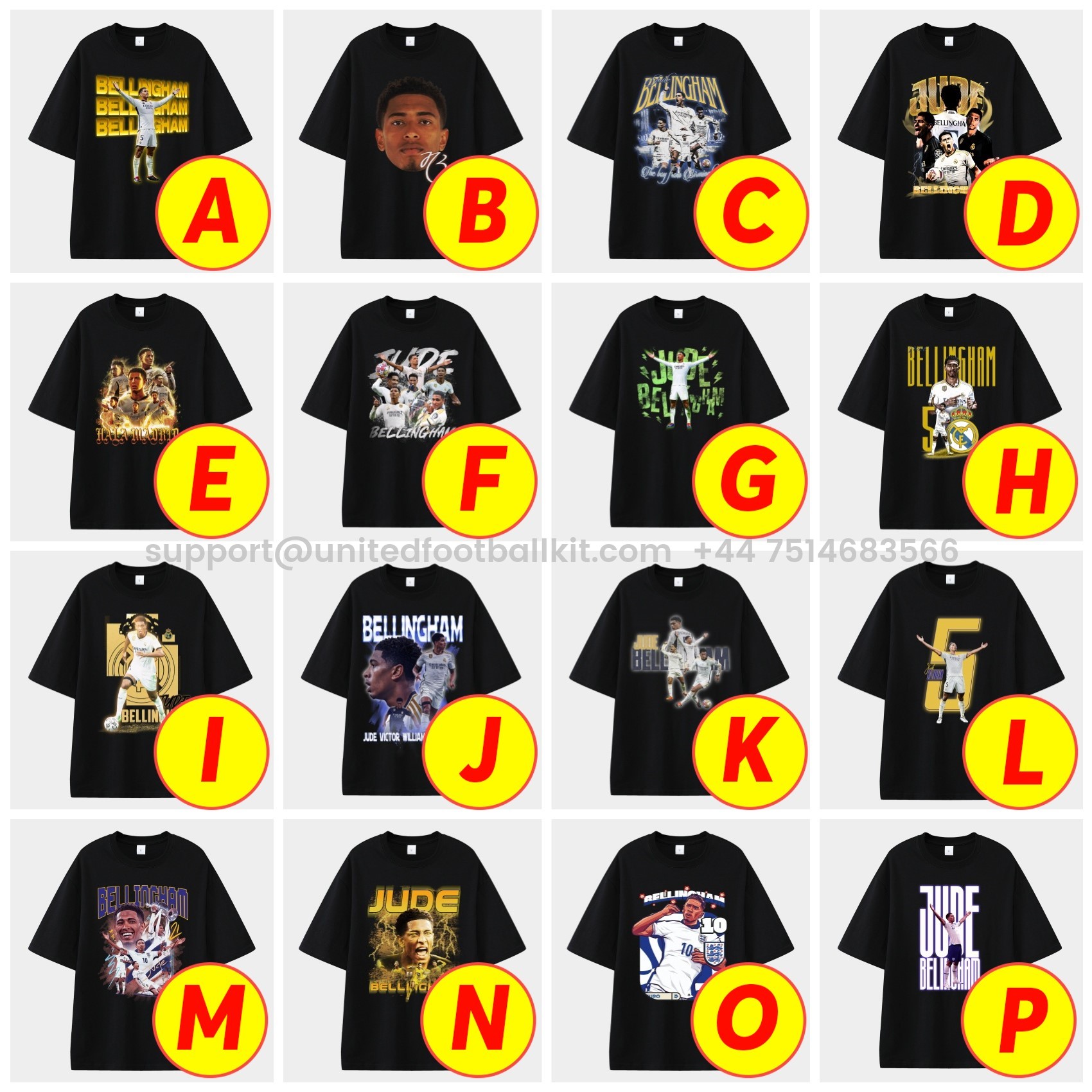 Unitedfootballkit.com | Bellingham Real Madrid England 24-25 25-26 Unisex Pure Cotton T-shirt -Customize Name, Number and Patch | Worldwide Shipping