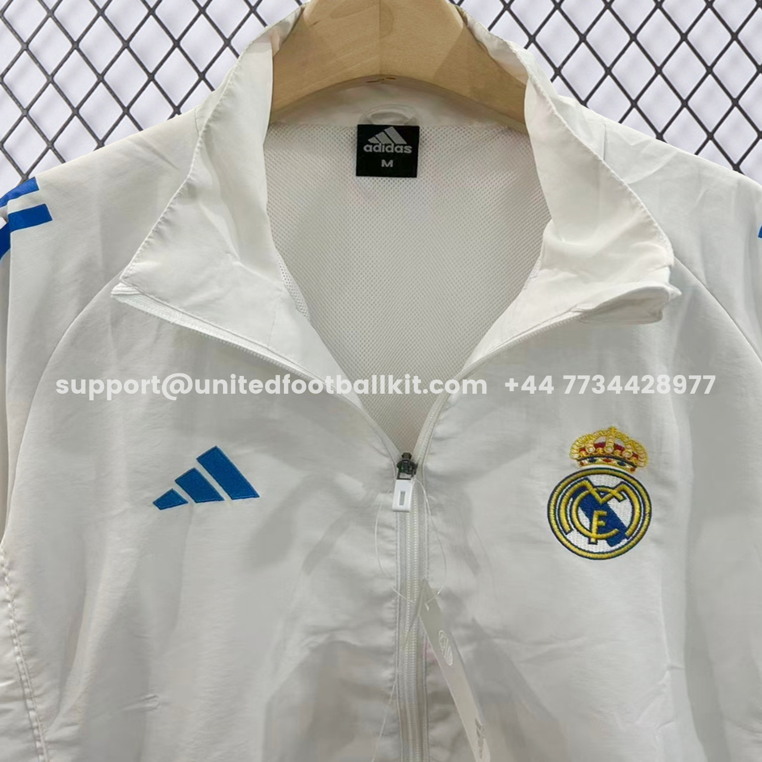Unitedfootballkit.com | Real Madrid 25-26 White With Blue Special Windbreaker Jacket -Customize Name, Number and Patch | Worldwide Shipping