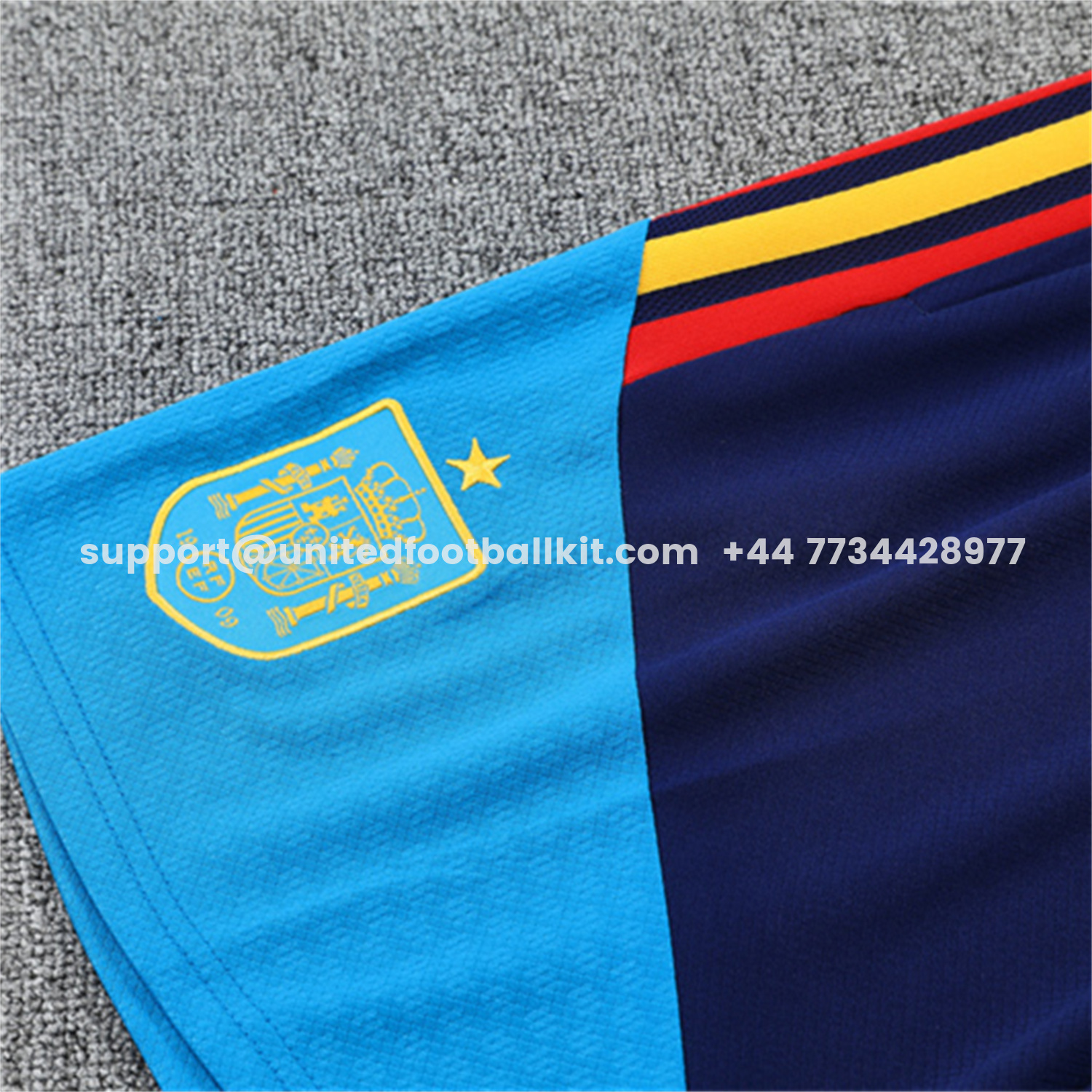 Unitedfootballkit.com | Spain 2026 Short-Sleeve Training Set - Lake Blue Top & Shorts -Customize Name, Number and Patch | Worldwide Shipping