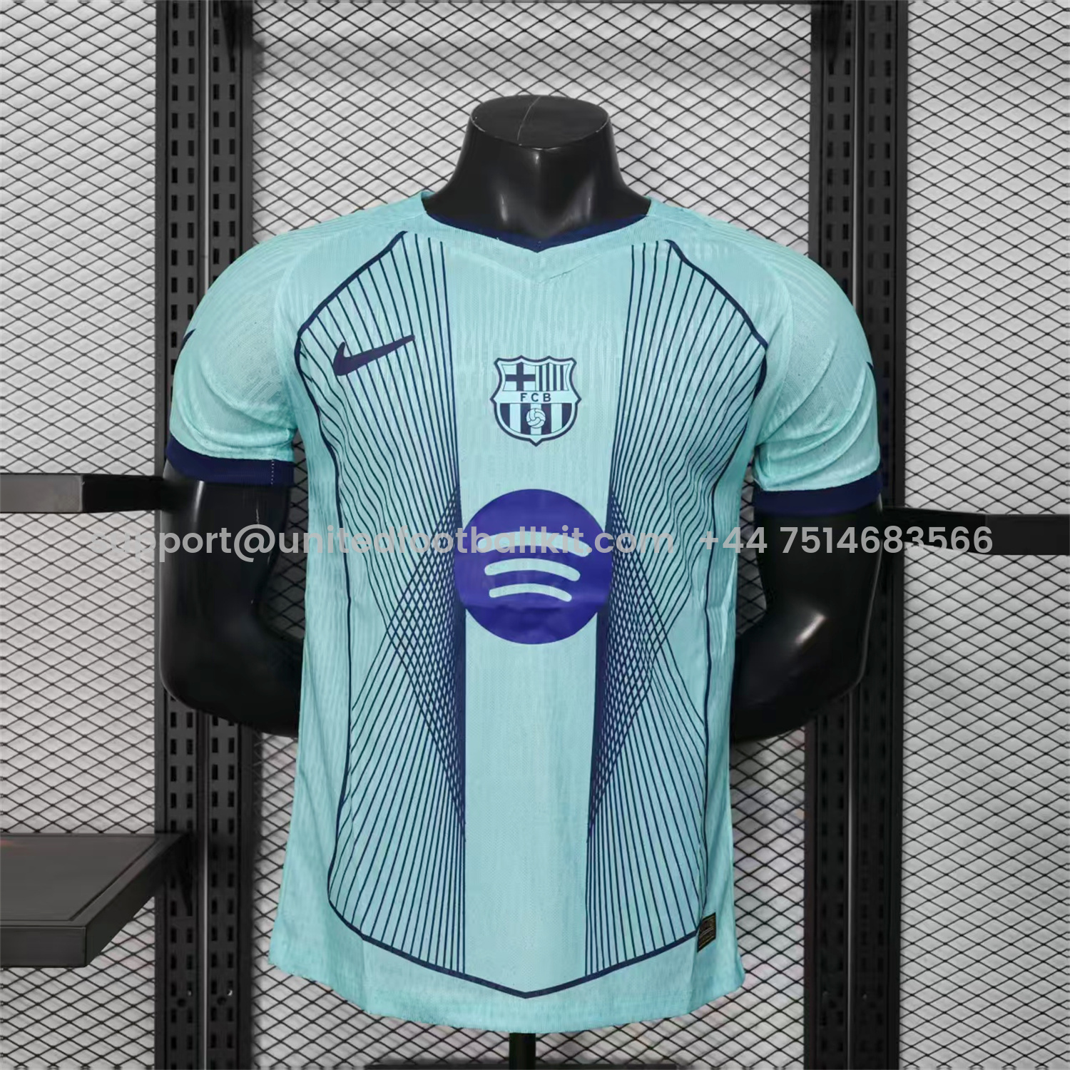 Unitedfootballkit.com | Barcelona 25-26 T90 Cyan Special Jersey - Player Version -Customize Name, Number and Patch | Worldwide Shipping