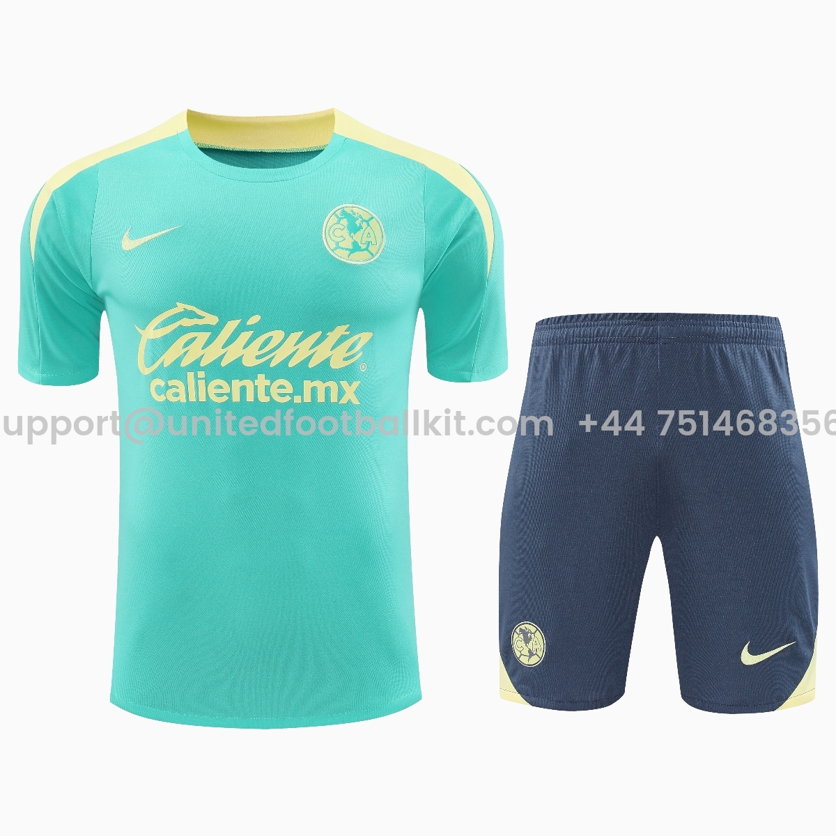 Unitedfootballkit.com | Club América 24-25 Short-Sleeve Training Set - Light Green Top & Grey Shorts -Customize Name, Number and Patch | Worldwide Shipping