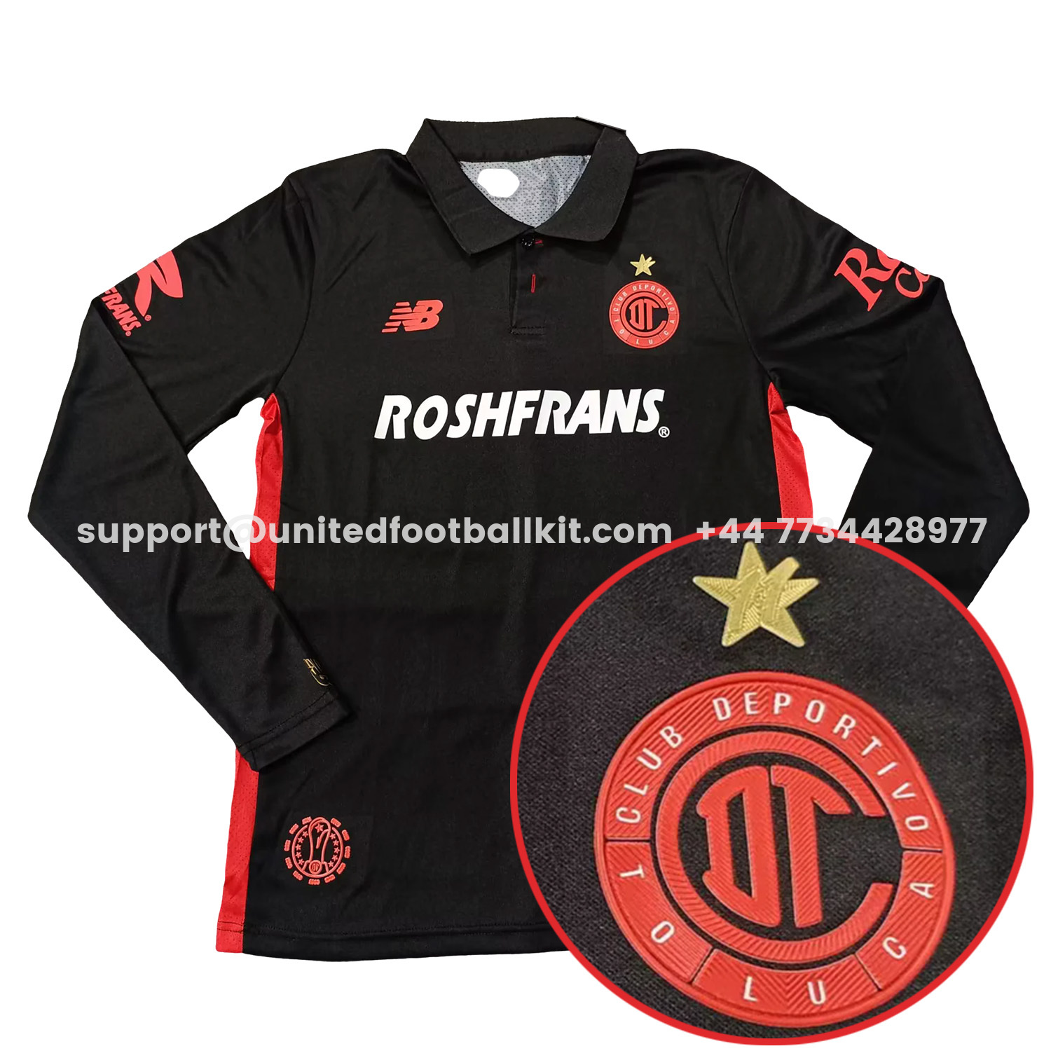Unitedfootballkit.com | Toluca 25-26 Third Black Long Sleeves Jersey with Star - Player Version -Customize Name, Number and Patch | Worldwide Shipping