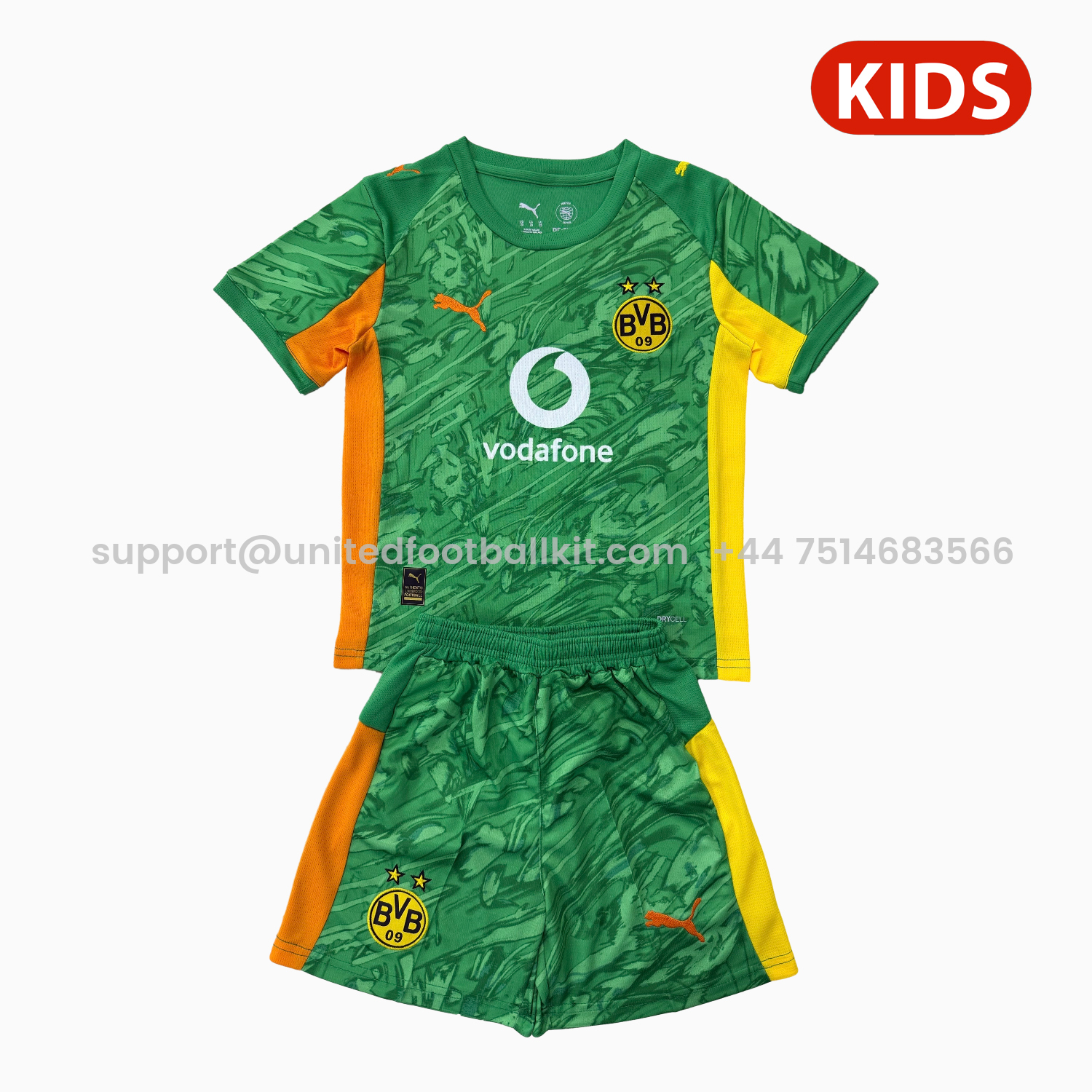 Unitedfootballkit.com | Dortmund 25-26 Green Goalkeeper Kids Kit -Customize Name, Number and Patch | Worldwide Shipping