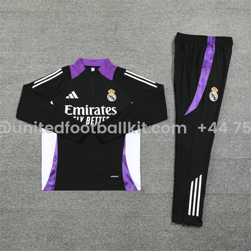 Unitedfootballkit.com | Real Madrid 24-25 Long Sleeve Training Set - Black and Purple -Customize Name, Number and Patch | Worldwide Shipping