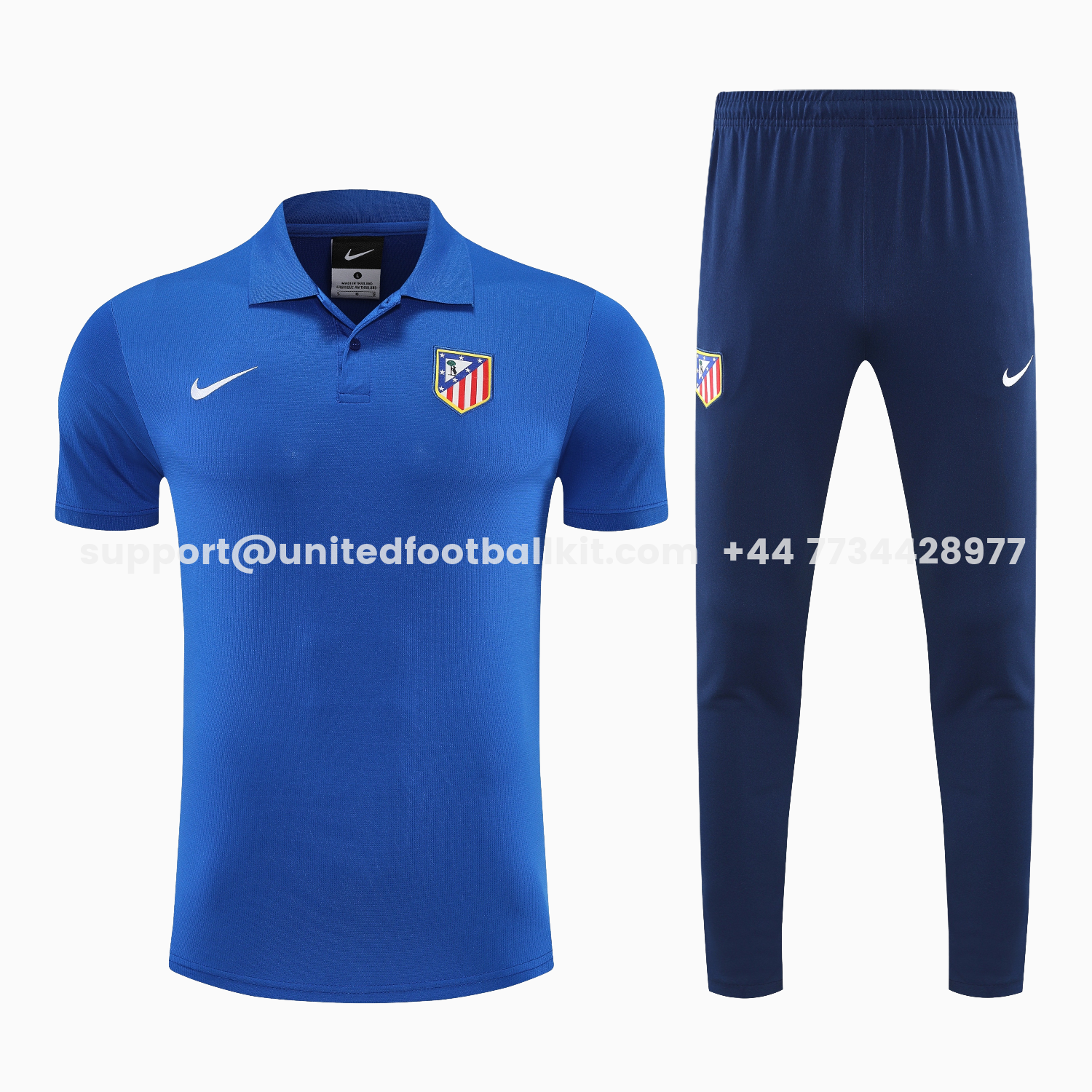 Unitedfootballkit.com | Atletico Madrid 25-26 POLO Short-Sleeve Training Set - Ocean Blue Top & Deep Blue Pants -Customize Name, Number and Patch | Worldwide Shipping