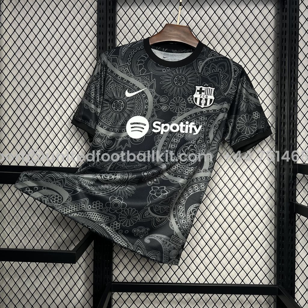 Unitedfootballkit.com | Barcelona 24-25 Black Grey Pattern Jersey - Fans Version -Customize Name, Number and Patch | Worldwide Shipping