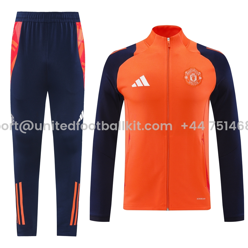 Unitedfootballkit.com | Manchester United 24-25 Jacket Training Tracksuit - Orange -Customize Name, Number and Patch | Worldwide Shipping