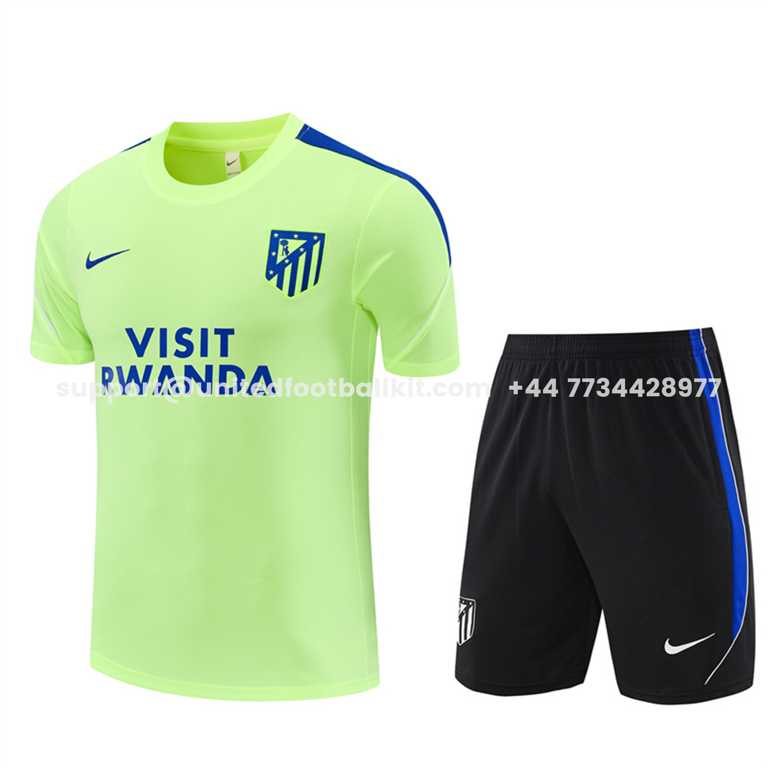 Unitedfootballkit.com | Atletico Madrid 26-27 Short-Sleeve Training Set - Green Top and Black Shorts -Customize Name, Number and Patch | Worldwide Shipping