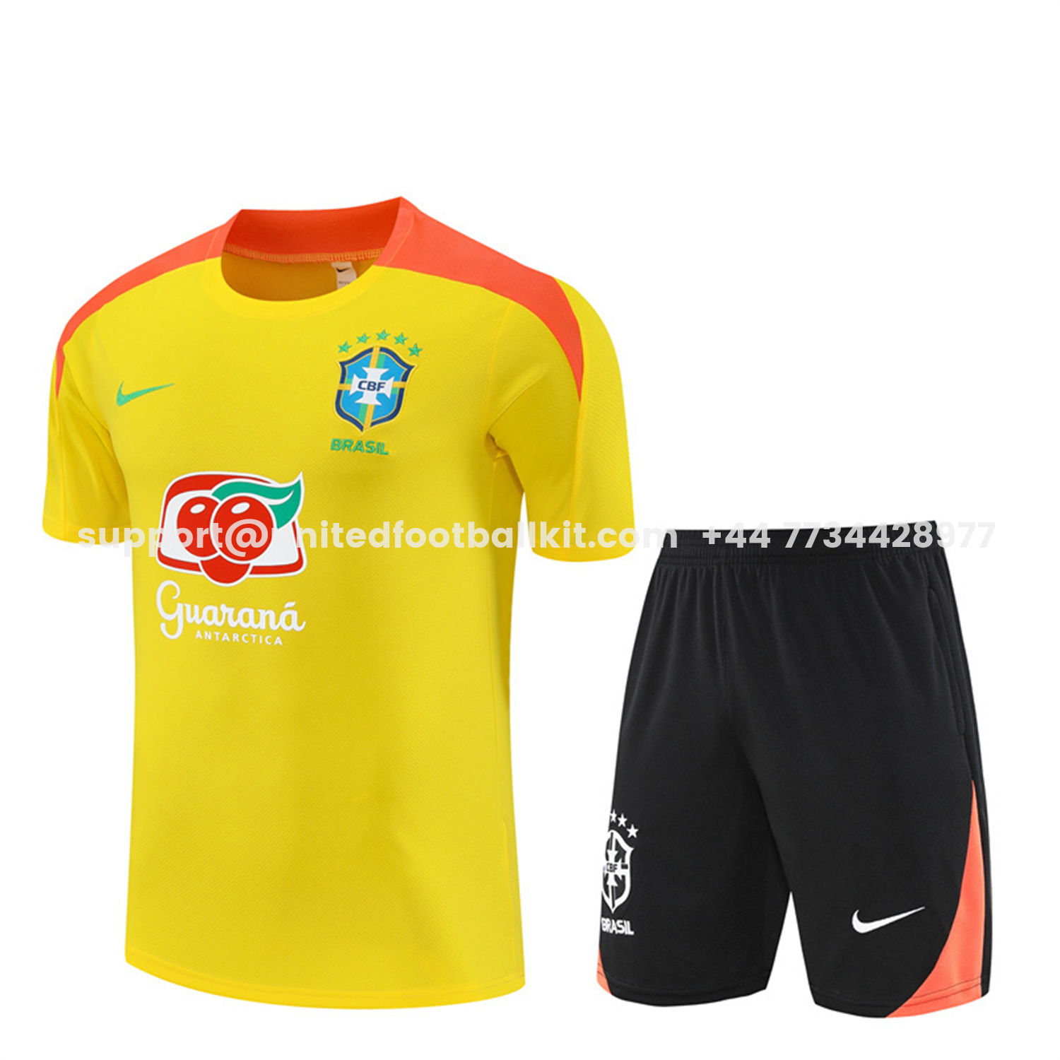 Unitedfootballkit.com | Brazil 25-26 Short-Sleeve Training Set - Yellow Top & Black Shorts -Customize Name, Number and Patch | Worldwide Shipping