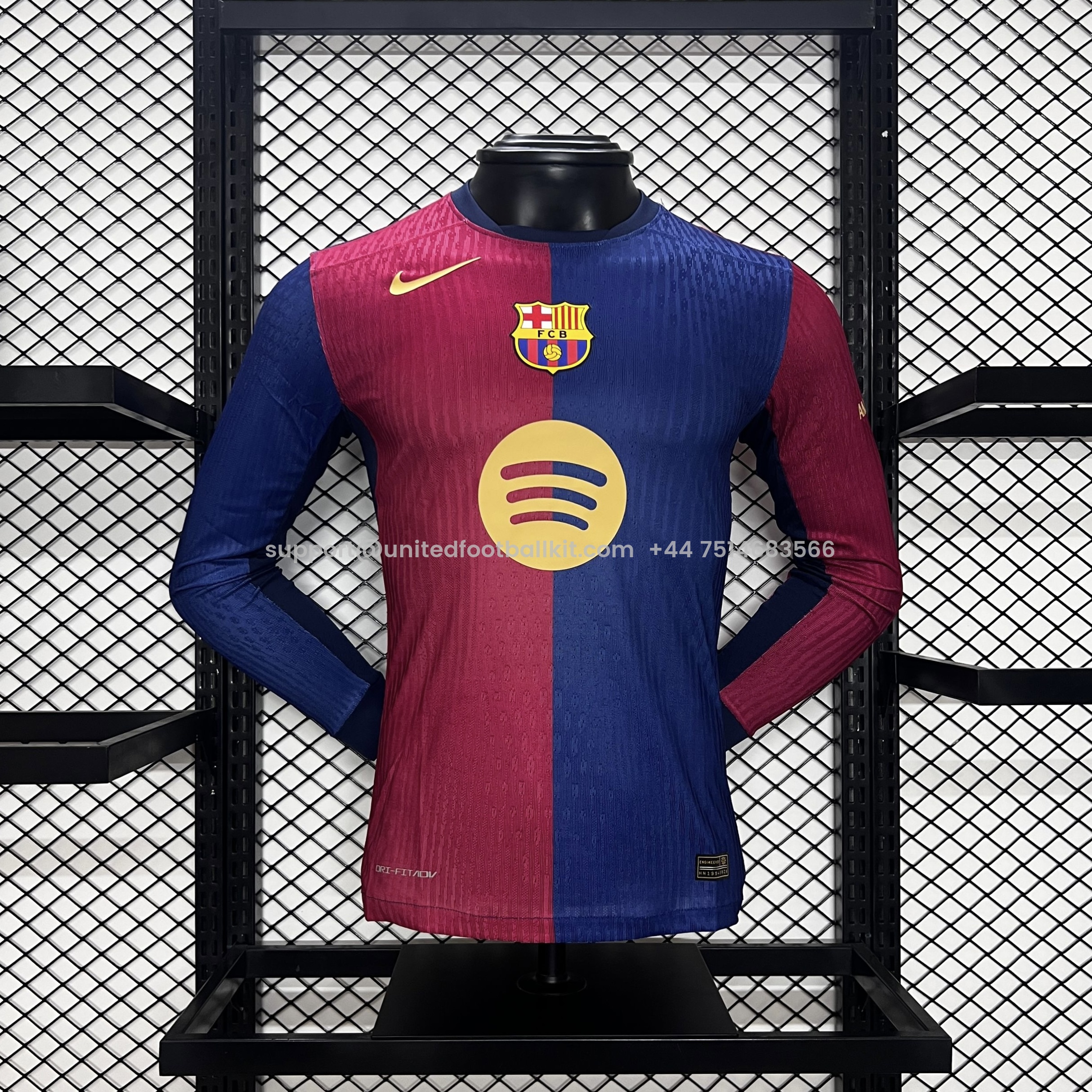 Unitedfootballkit.com | Barcelona 24-25 Home Long Sleeve Jersey with Big Logo - Player Version -Customize Name, Number and Patch | Worldwide Shipping