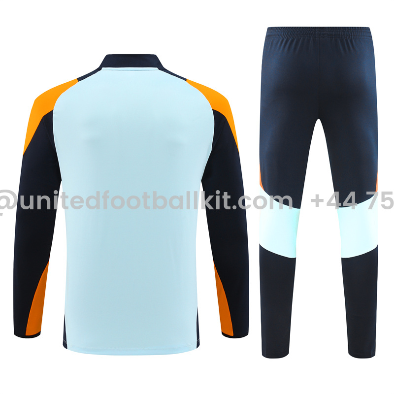 Unitedfootballkit.com | Real Madrid 24-25 Long Sleeve Training Set - Blue & Orange -Customize Name, Number and Patch | Worldwide Shipping
