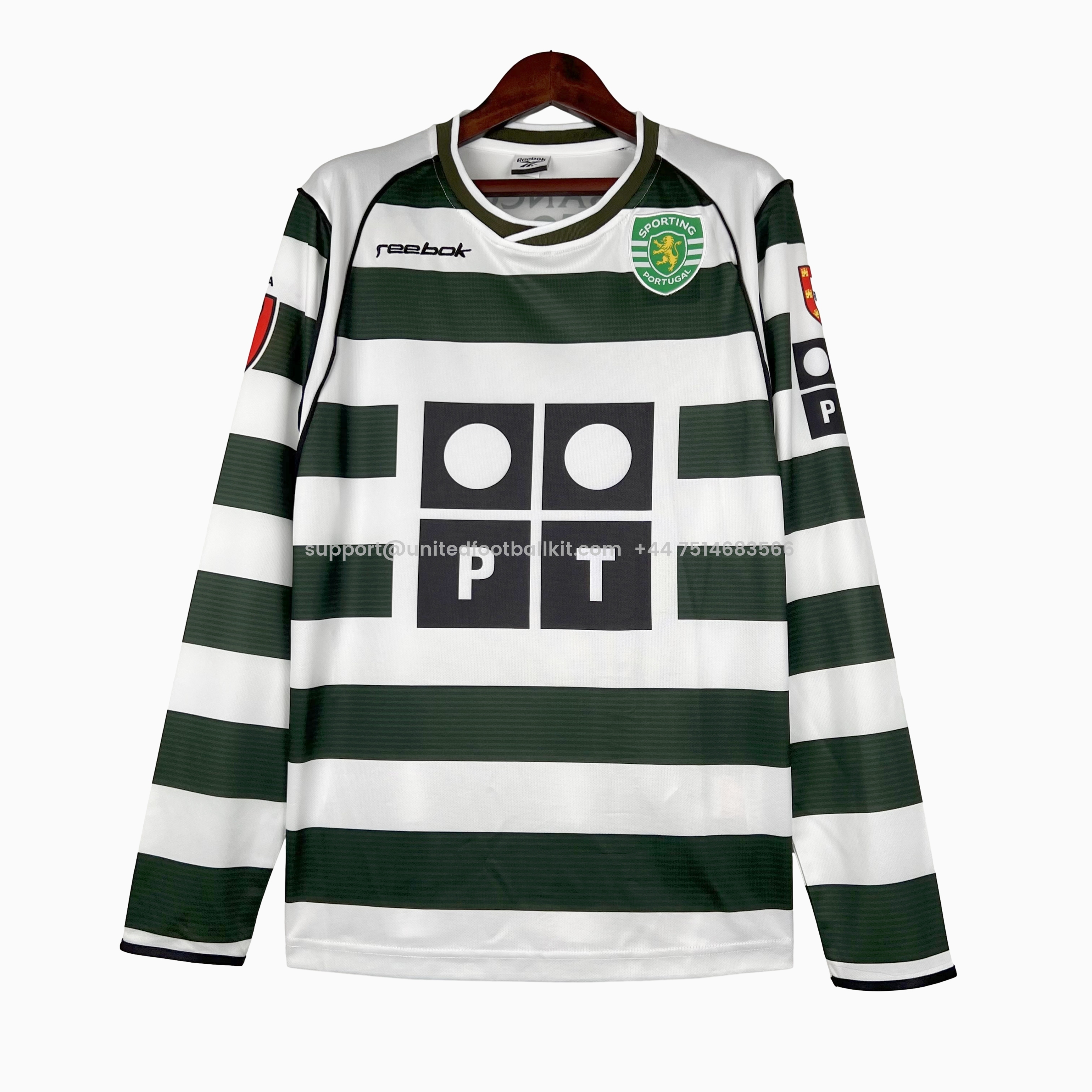 Unitedfootballkit.com | Retro Sporting CP 03-04 Home Stadium Long Sleeve Jersey -Customize Name, Number and Patch | Worldwide Shipping