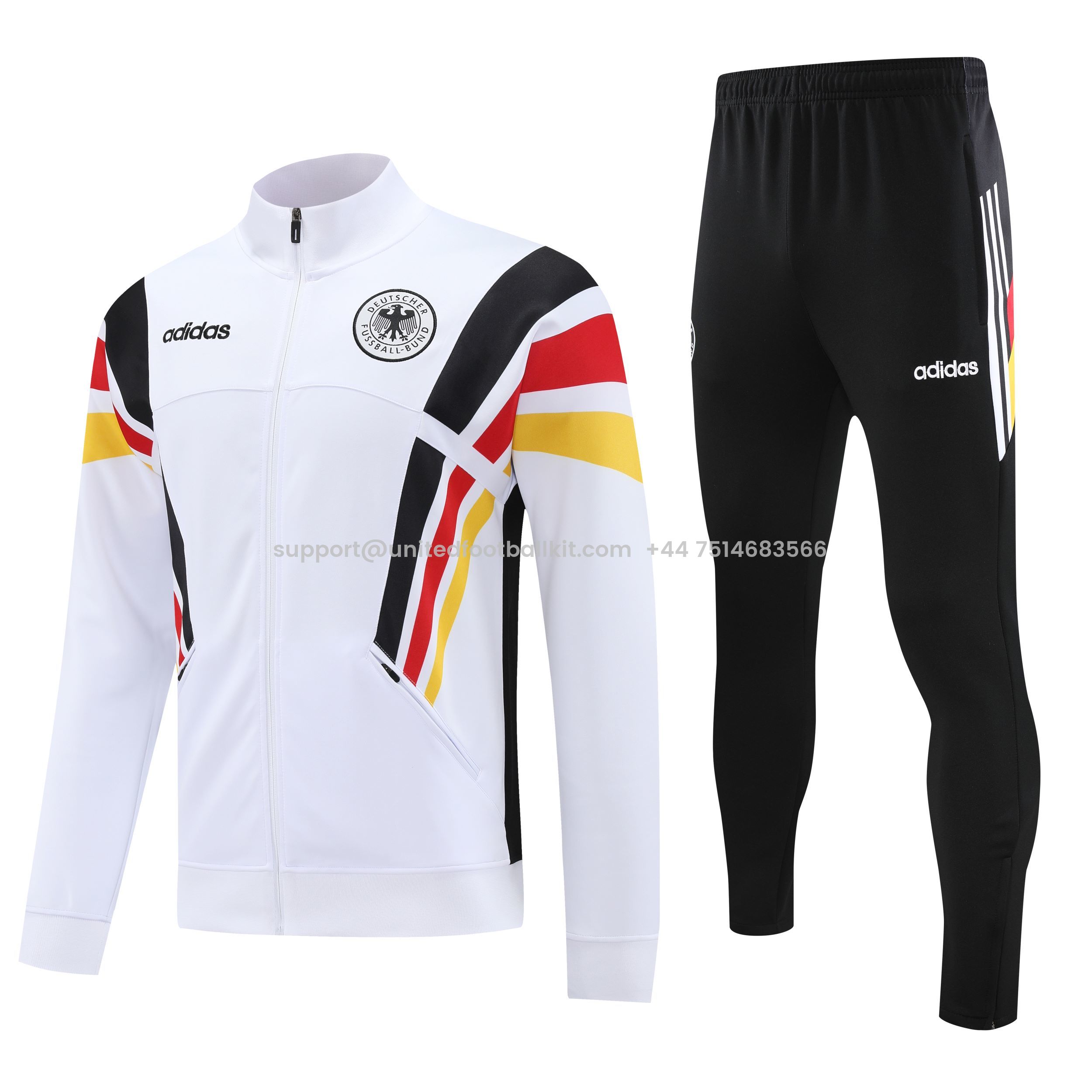 Unitedfootballkit.com | Germany 2024 Jacket Training Tracksuit - White With Yellow, Red And Black Stripe -Customize Name, Number and Patch | Worldwide Shipping