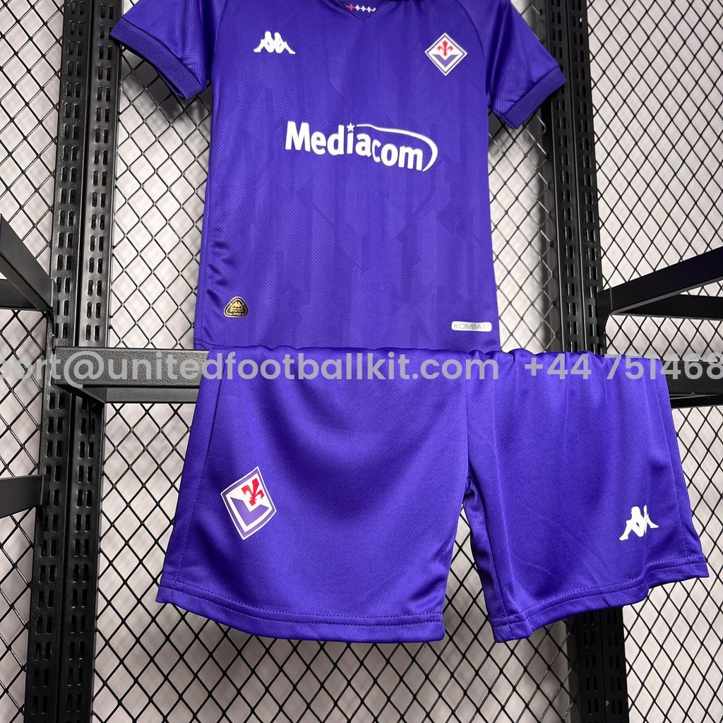 Unitedfootballkit.com | Fiorentina 24-25 Home Stadium Kids Kit -Customize Name, Number and Patch | Worldwide Shipping