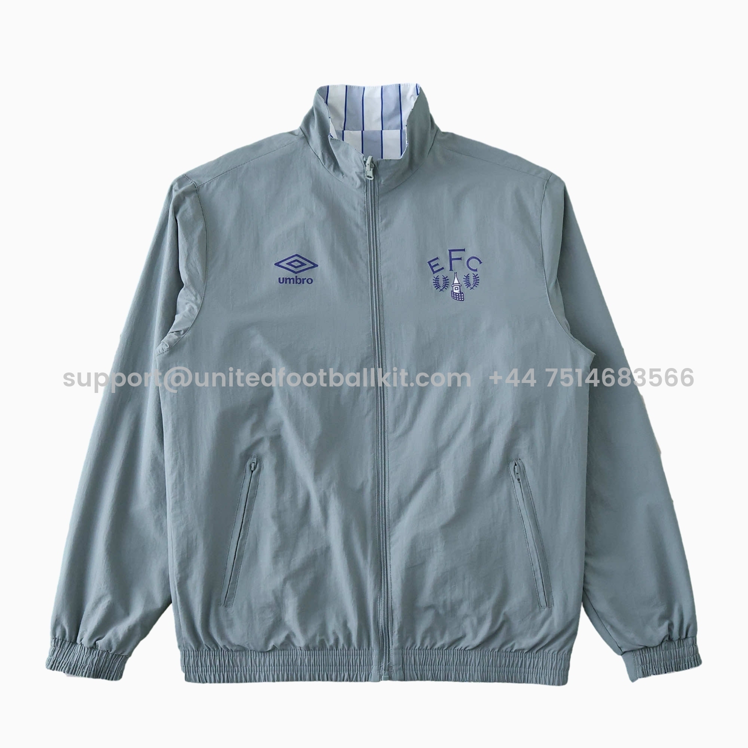 Unitedfootballkit.com | Everton 1988-89 Retro Style Double Sided Reversible Windbreaker - White & Grey -Customize Name, Number and Patch | Worldwide Shipping