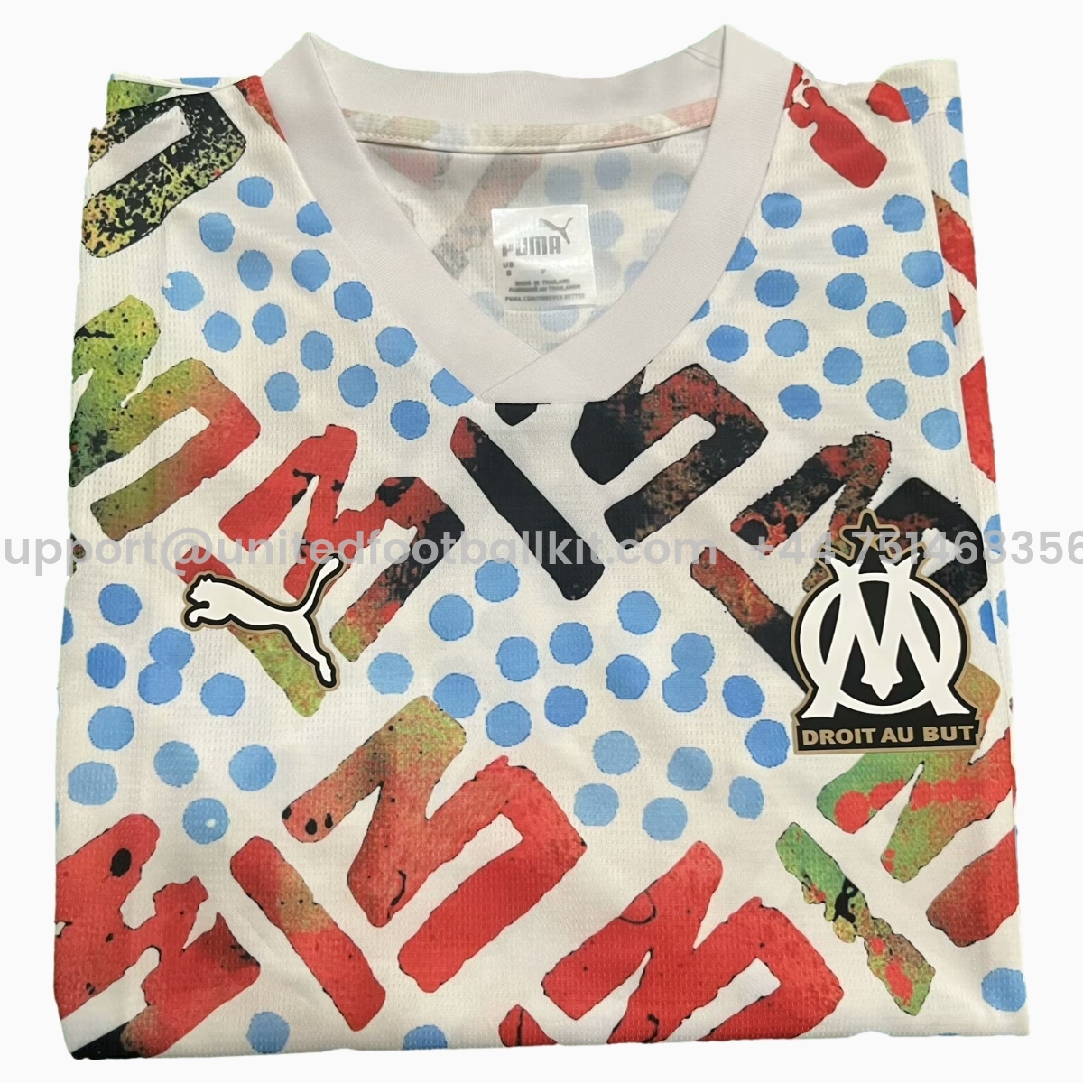 Unitedfootballkit.com | Marseille 24-25 White Graffiti Pre-match Training Jersey - Fans Version -Customize Name, Number and Patch | Worldwide Shipping