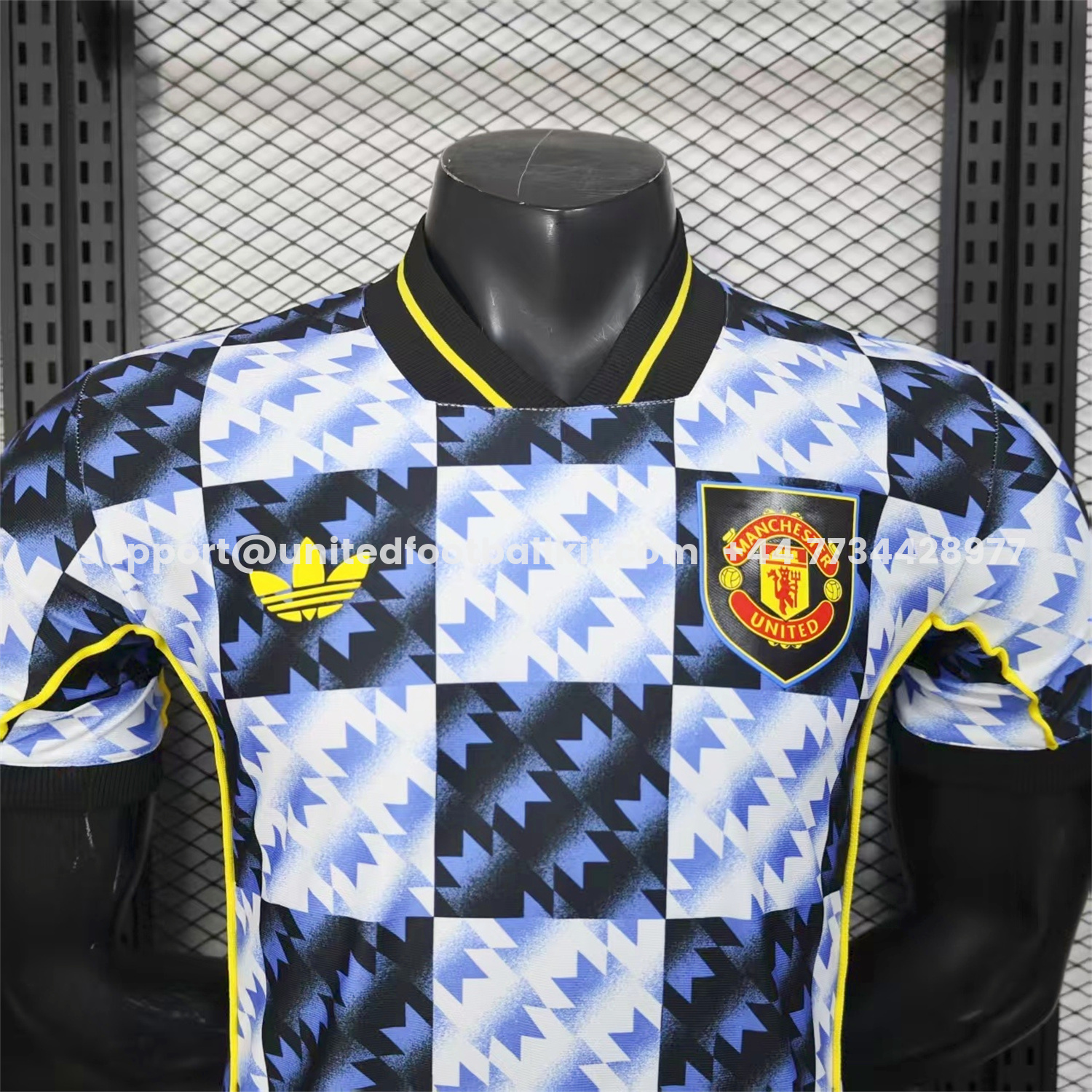 Unitedfootballkit.com | Manchester United 25-26 Blue And Black Checkerboard Special Jersey - Player Version -Customize Name, Number and Patch | Worldwide Shipping