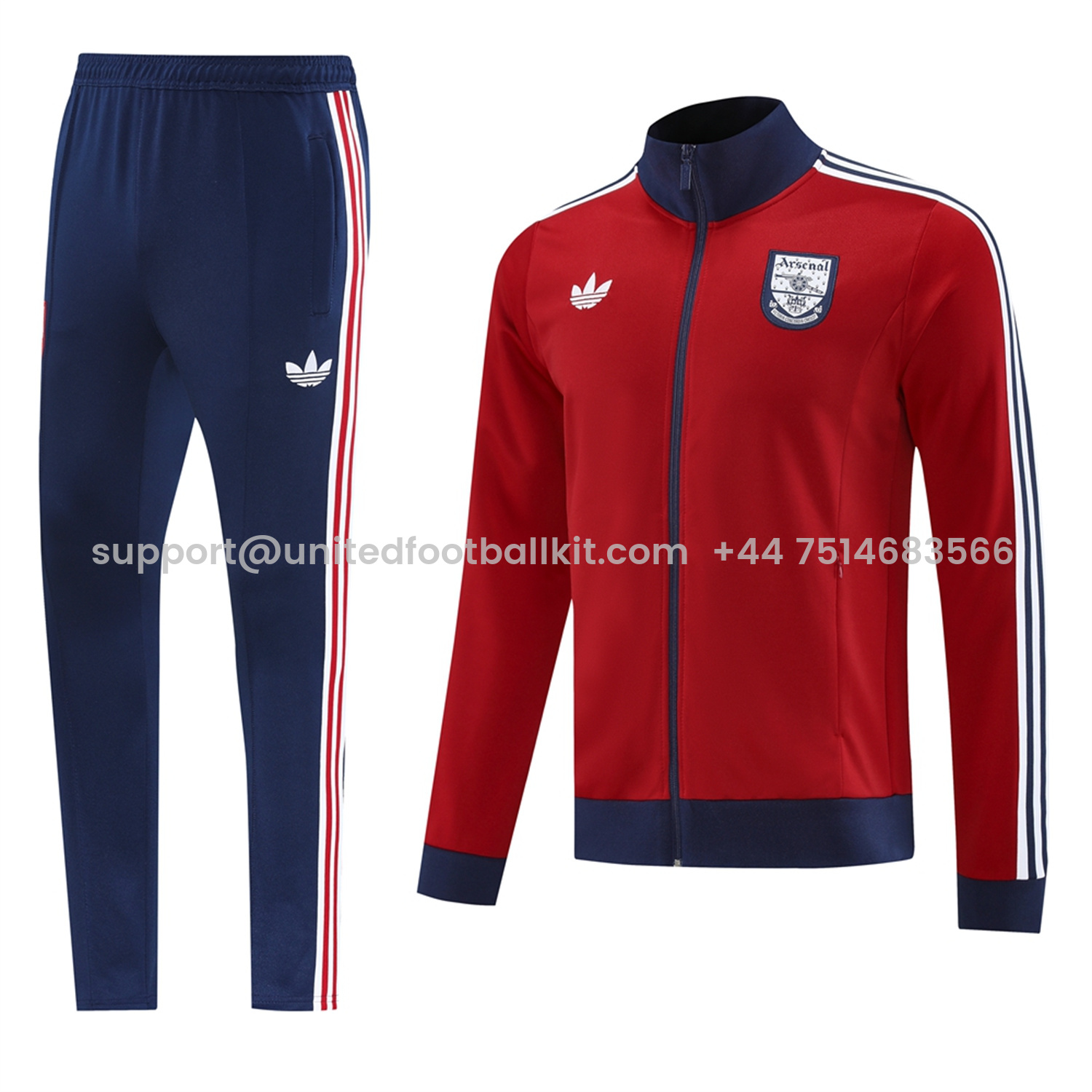 Unitedfootballkit.com | Arsenal 24-25 Throwback Jacket Training Tracksuit - Red Jackets & Blue Pants -Customize Name, Number and Patch | Worldwide Shipping