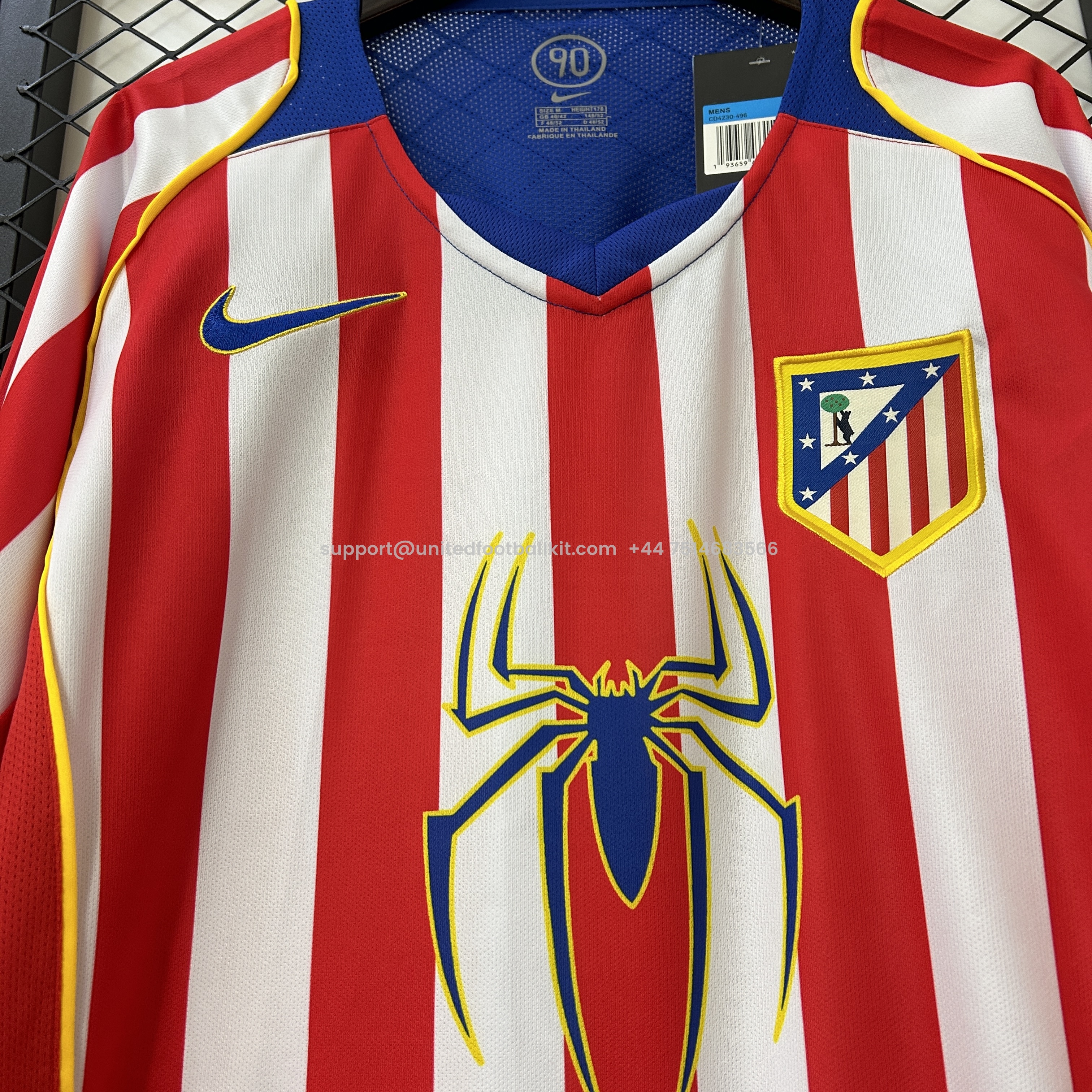 Unitedfootballkit.com | Retro Atletico Madrid 2004-05 Home Long Sleeves Jersey - S.p.i.d.e.r M.a.n -Customize Name, Number and Patch | Worldwide Shipping