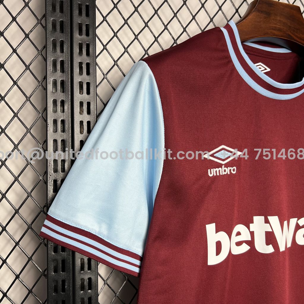 Unitedfootballkit.com | West Ham United 24-25 Home Stadium Jersey - Fans Version -Customize Name, Number and Patch | Worldwide Shipping