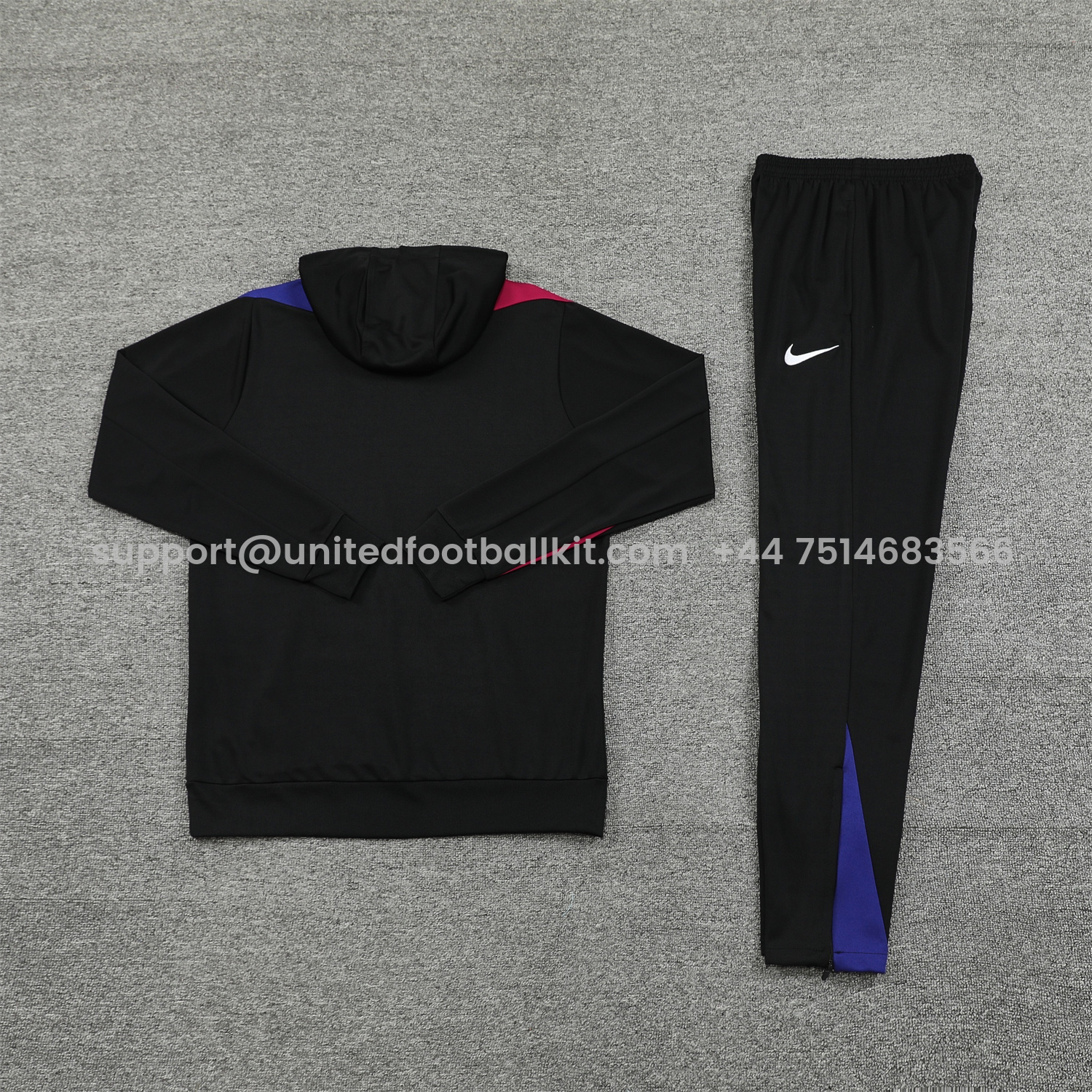 Unitedfootballkit.com | Barcelona 24-25 Training Hoodie Set - Black Hoodie and Black Pants -Customize Name, Number and Patch | Worldwide Shipping