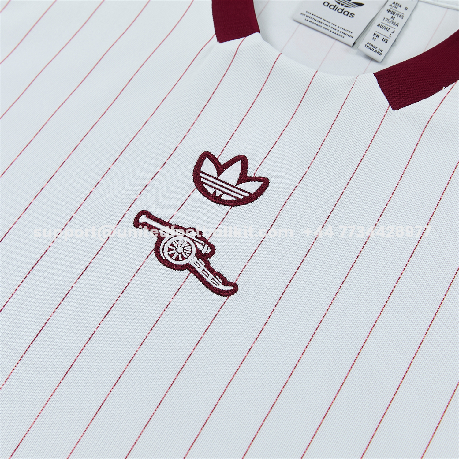 Unitedfootballkit.com | Arsenal 25-26 Retro Style Vest Training Set - White With Burgundy Stripes And Collar Top & Pants -Customize Name, Number and Patch | Worldwide Shipping
