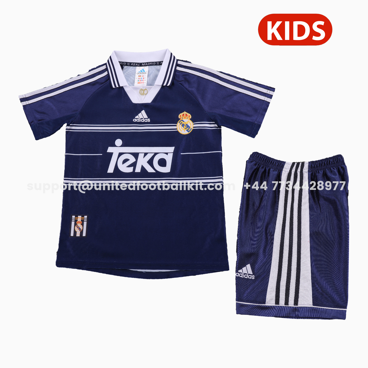 Unitedfootballkit.com | Retro Real Madrid 1998-99 Away Kids Kit -Customize Name, Number and Patch | Worldwide Shipping