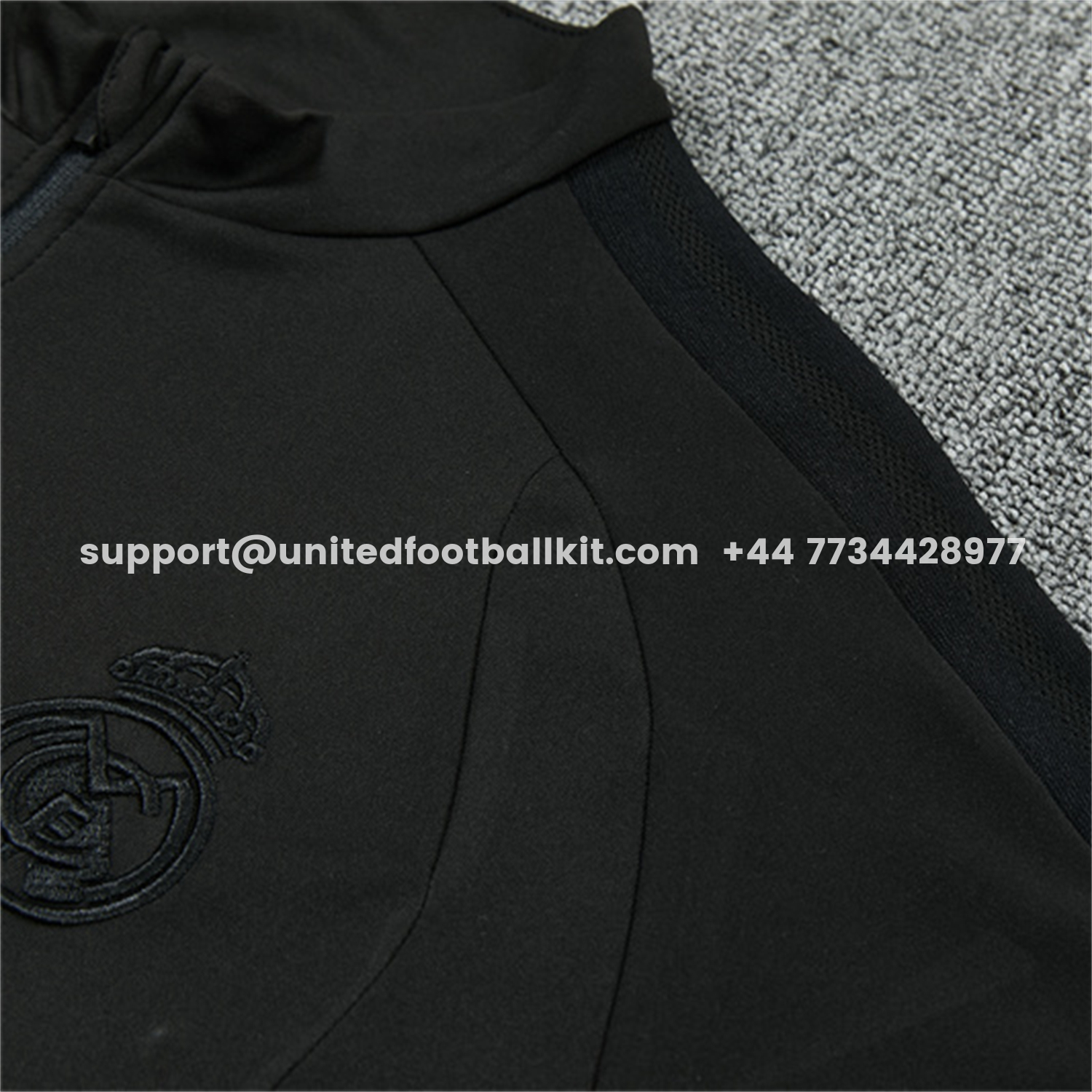 Unitedfootballkit.com | Real Madrid 26-27 Kids Long Sleeves Training Set - Pure Black Top And Pants -Customize Name, Number and Patch | Worldwide Shipping