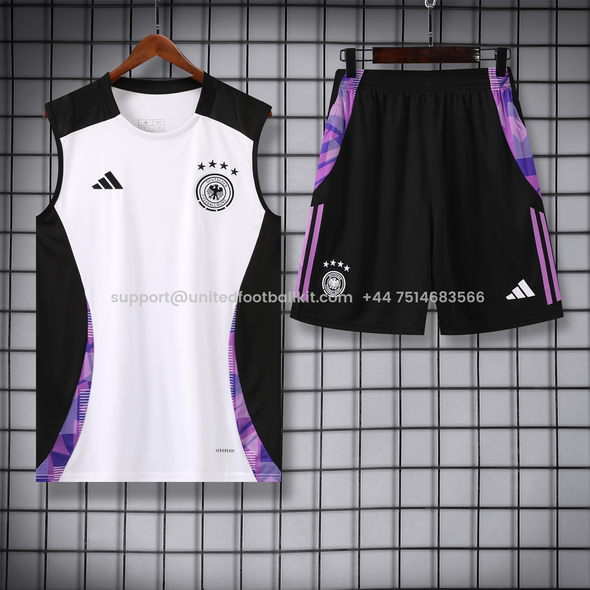 Unitedfootballkit.com | Germany 24-25 Training Vest Suit - White -Customize Name, Number and Patch | Worldwide Shipping