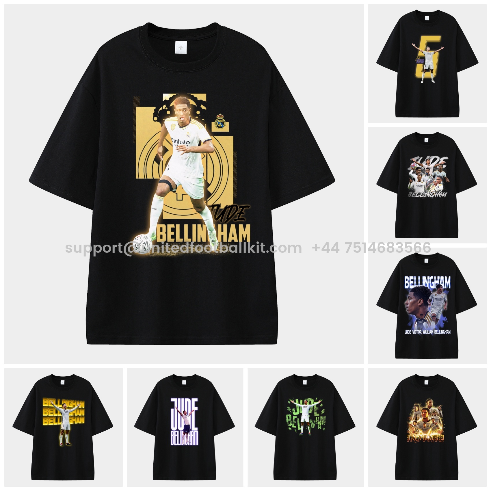 Unitedfootballkit.com | Bellingham Real Madrid England 24-25 25-26 Unisex Pure Cotton T-shirt -Customize Name, Number and Patch | Worldwide Shipping