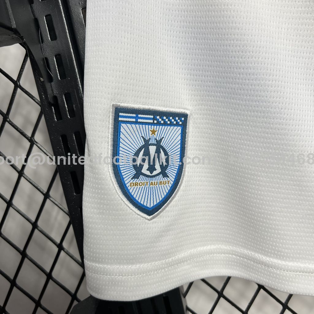 Unitedfootballkit.com | Marseille 24-25 Home Stadium Shorts - Fans Version -Customize Name, Number and Patch | Worldwide Shipping