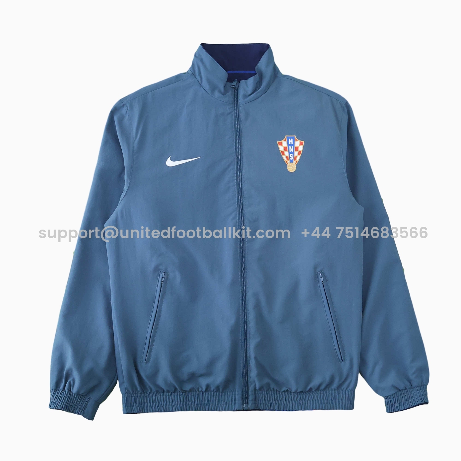 Unitedfootballkit.com | Croatia 24-25 Away Style Double Sided Reversible Windbreaker - Blue -Customize Name, Number and Patch | Worldwide Shipping