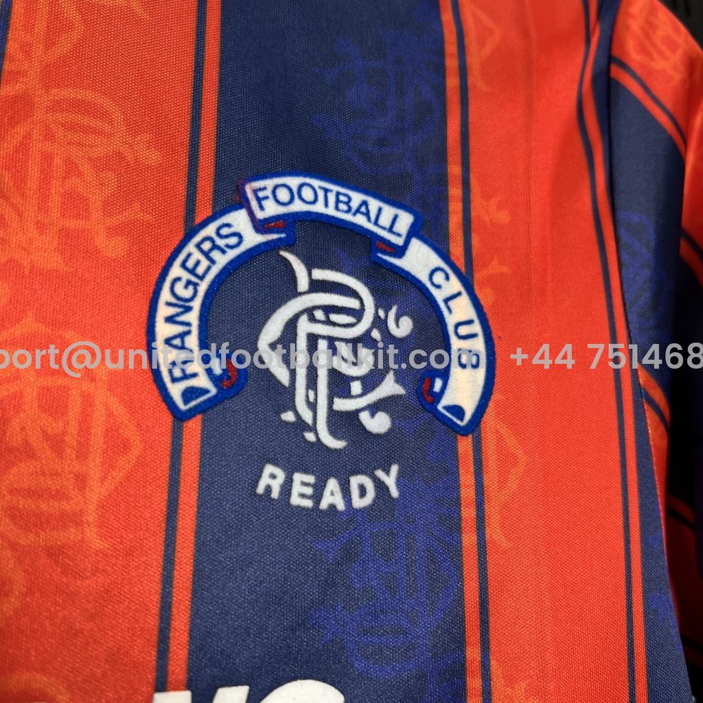 Unitedfootballkit.com | Retro Glasgow Rangers 1993-94 Away Stadium Jersey -Customize Name, Number and Patch | Worldwide Shipping