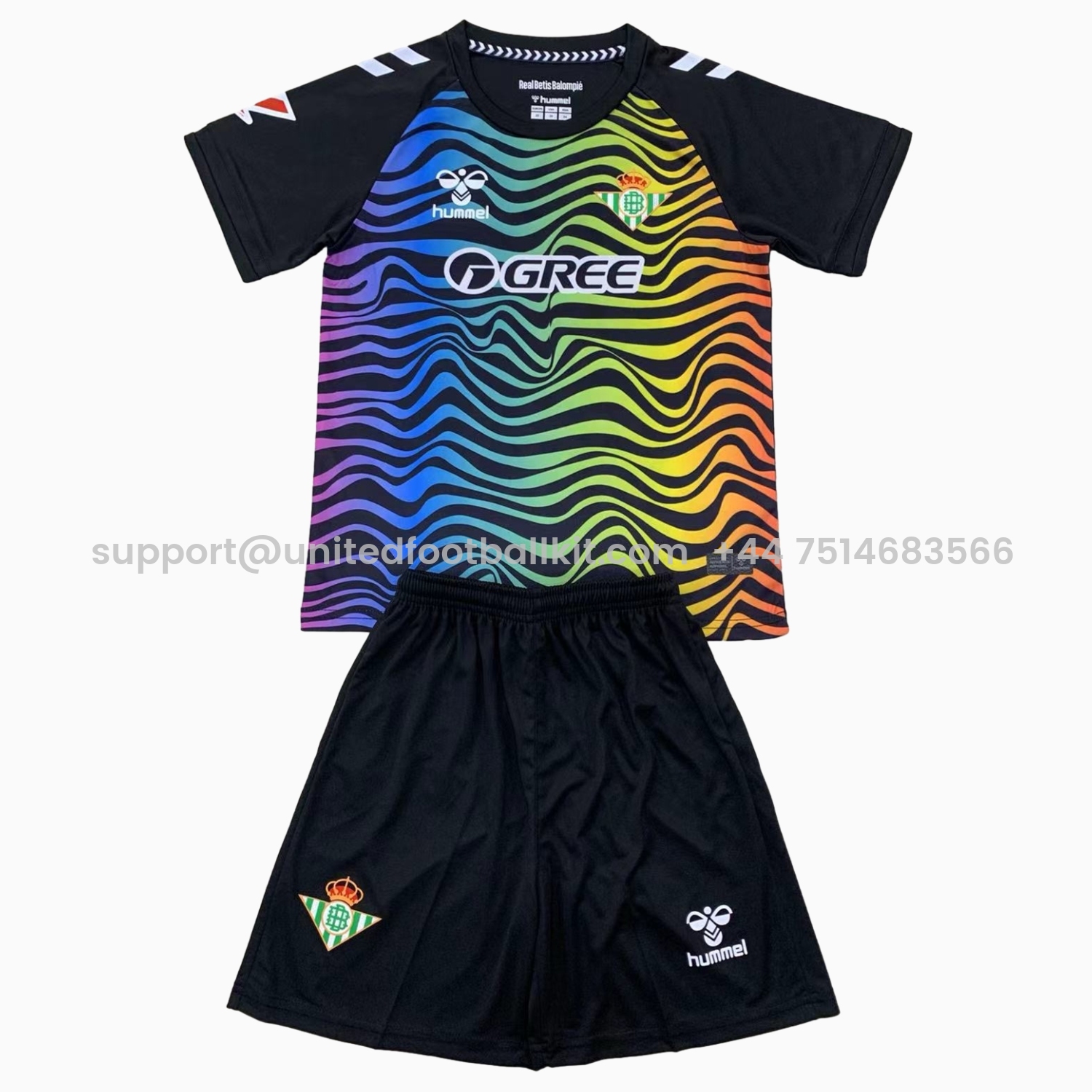 Unitedfootballkit.com | Real Betis 24-25 Black Goalkeeper Kids Kit -Customize Name, Number and Patch | Worldwide Shipping