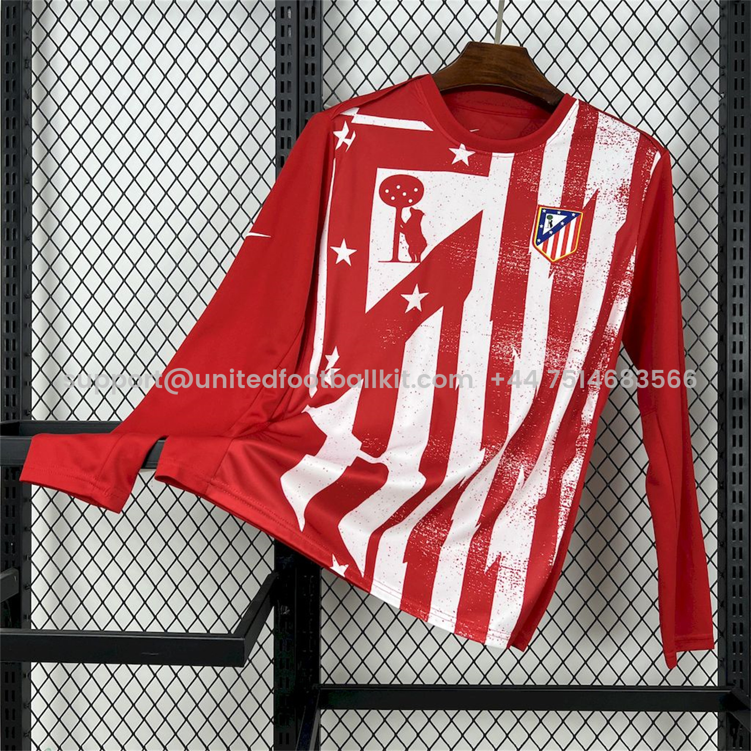 Unitedfootballkit.com | Atletico Madrid 25-26 Red White Stripes Pre-Match Training Long Sleeves Jersey - Fans Version -Customize Name, Number and Patch | Worldwide Shipping
